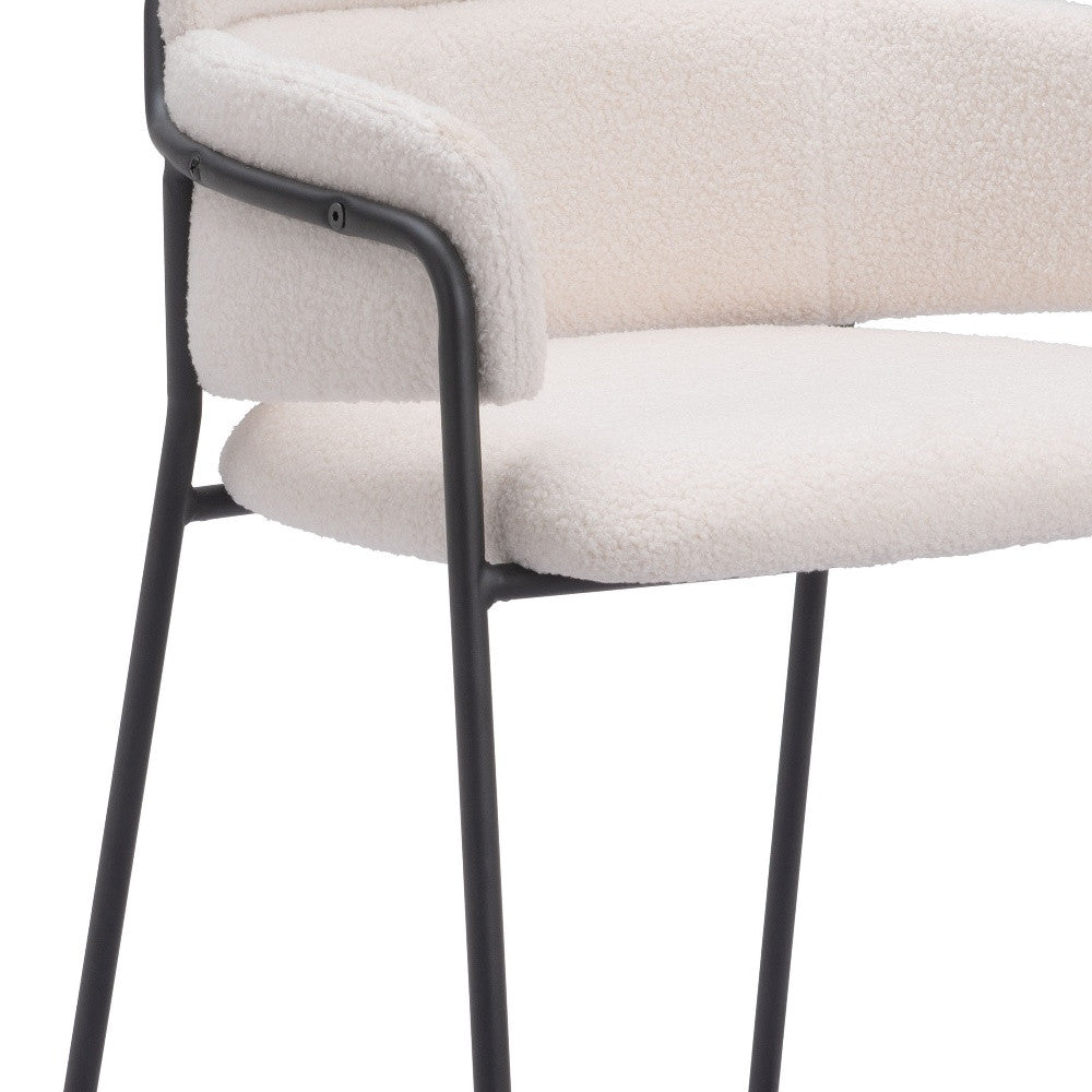 Set of Two 30" Cream and Black Faux Shearling and Steel Bar Height Bar Chairs-7