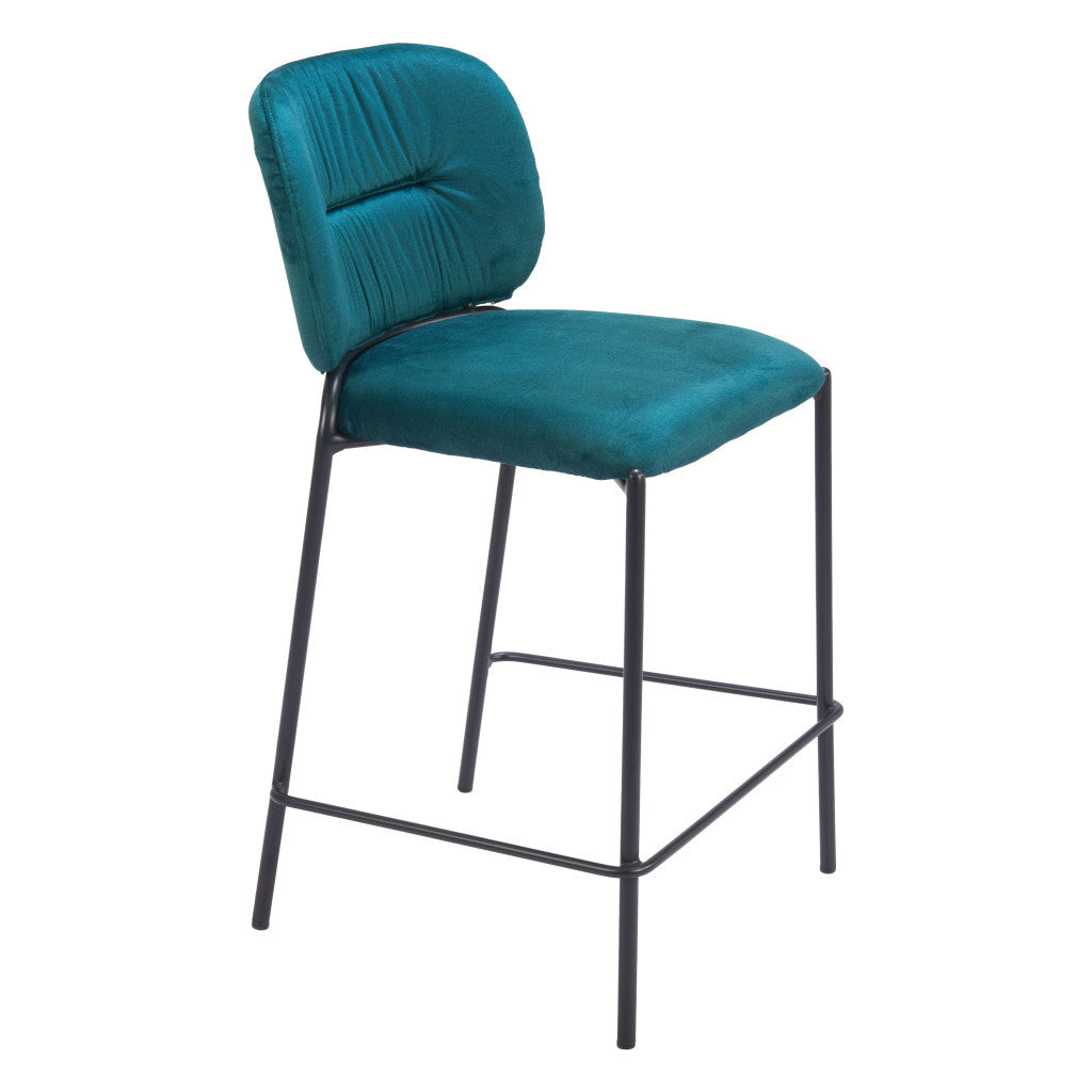 Set of Two 25" Green and Black Velvet and Steel Counter Height Bar Chairs-6