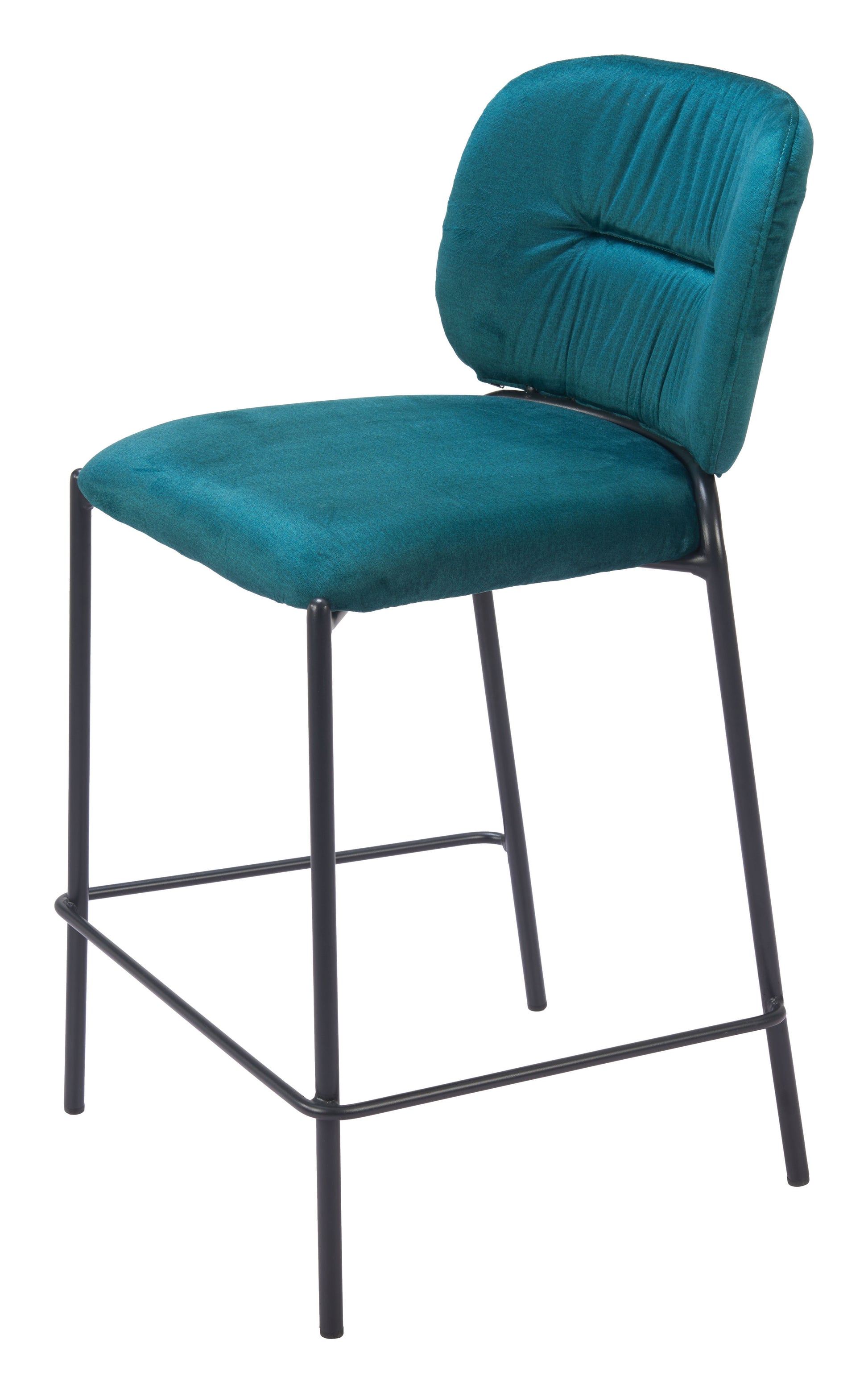 Set of Two 25" Green and Black Velvet and Steel Counter Height Bar Chairs-3