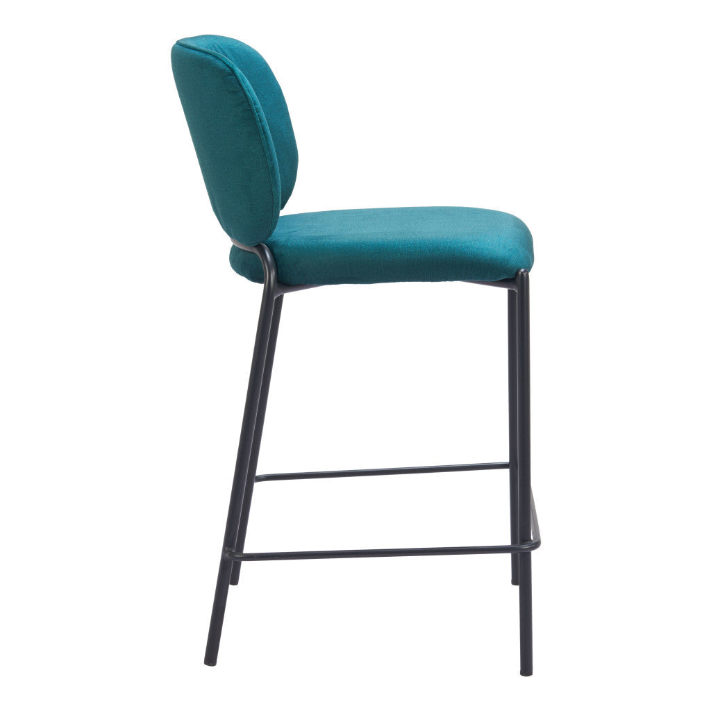 Set of Two 25" Green and Black Velvet and Steel Counter Height Bar Chairs-4