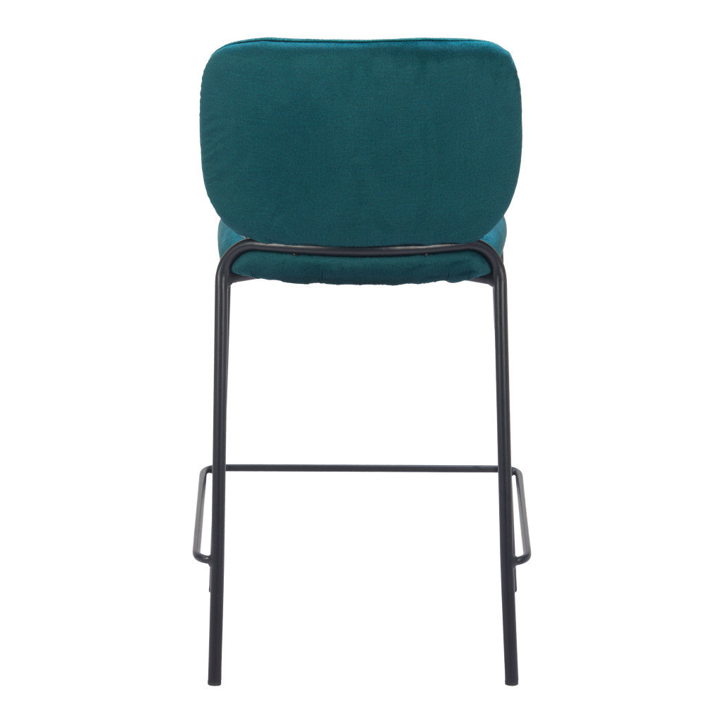 Set of Two 25" Green and Black Velvet and Steel Counter Height Bar Chairs-5