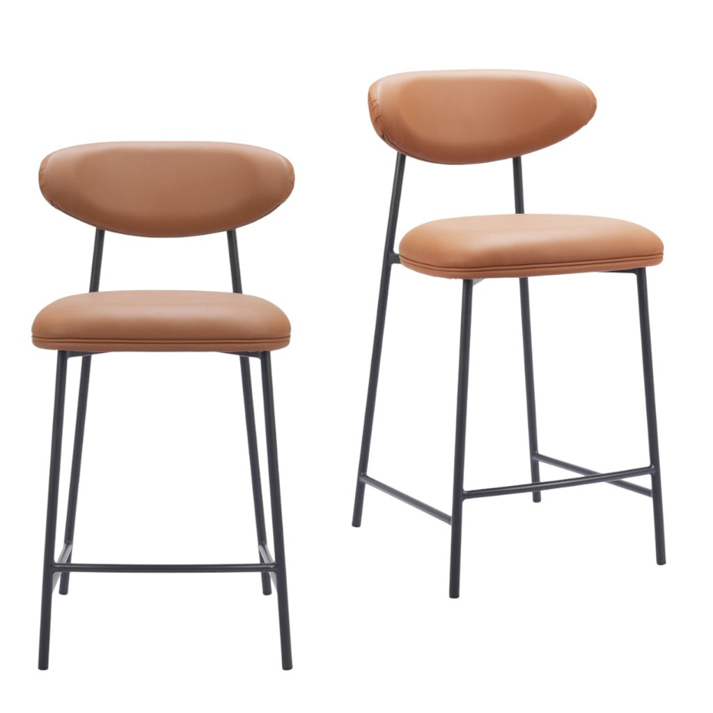 Set of Two 25" Brown and Black Faux Leather and Steel Low Back Counter Height Bar Chairs-6