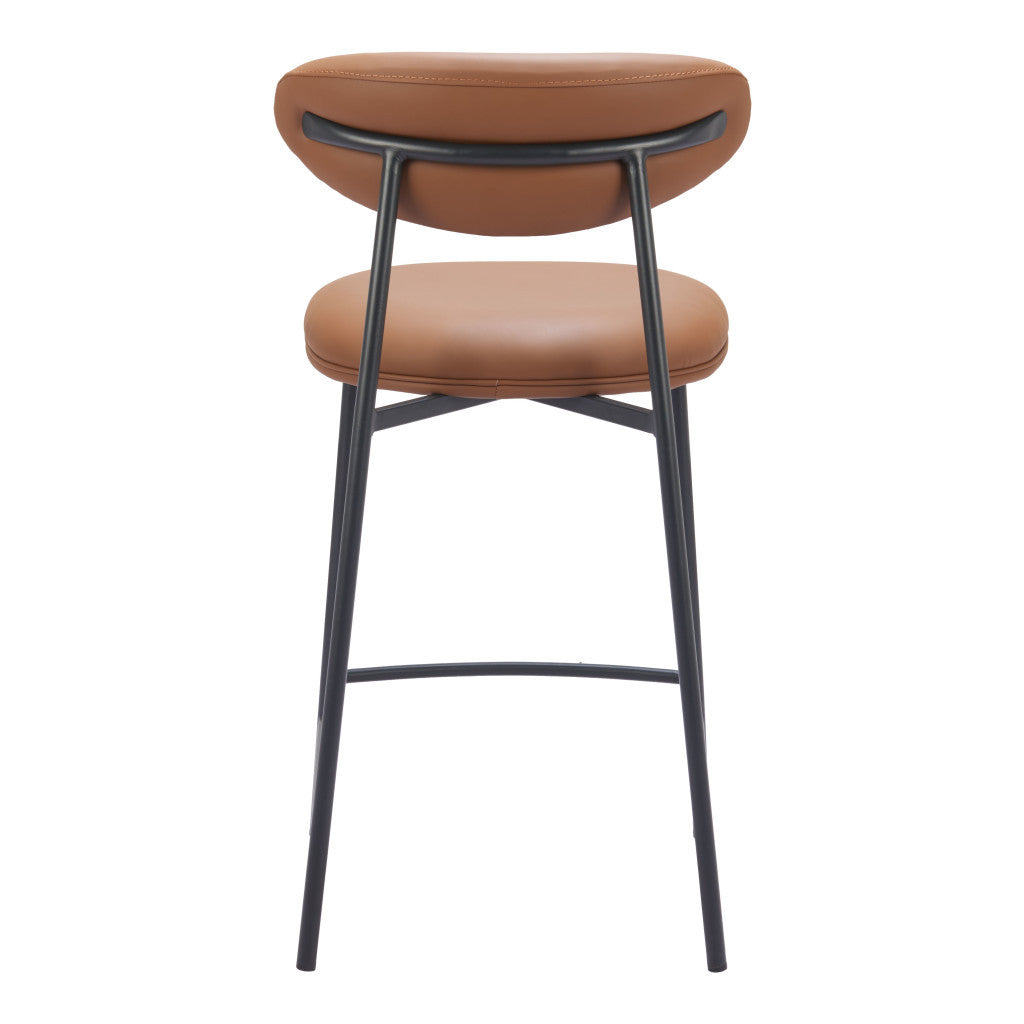 Set of Two 25" Brown and Black Faux Leather and Steel Low Back Counter Height Bar Chairs-5