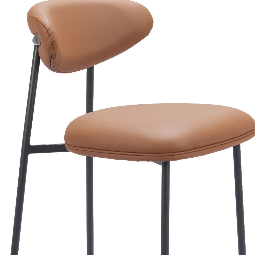 Set of Two 25" Brown and Black Faux Leather and Steel Low Back Counter Height Bar Chairs-8