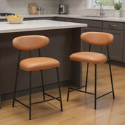 Set of Two 25" Brown and Black Faux Leather and Steel Low Back Counter Height Bar Chairs-0