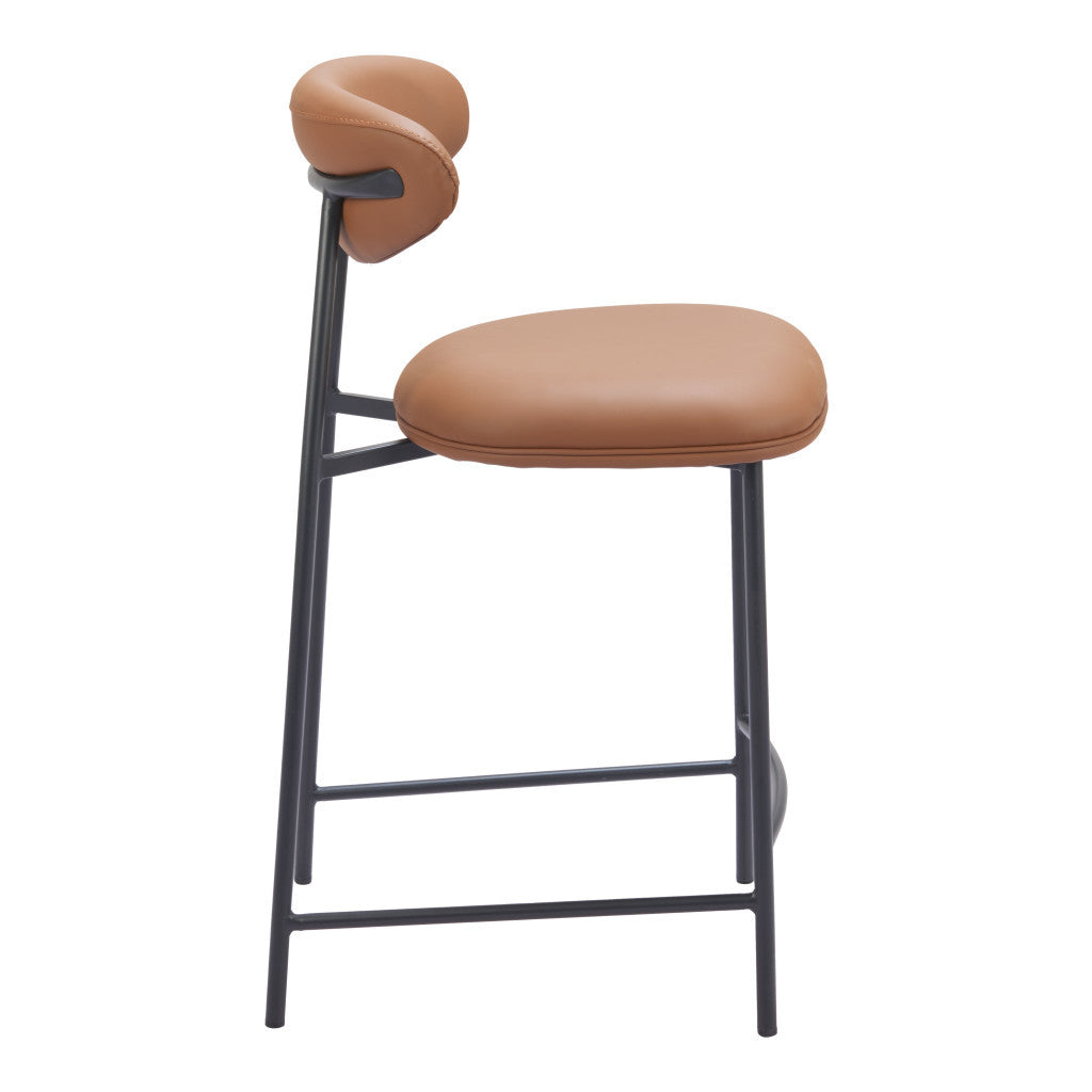 Set of Two 25" Brown and Black Faux Leather and Steel Low Back Counter Height Bar Chairs-3