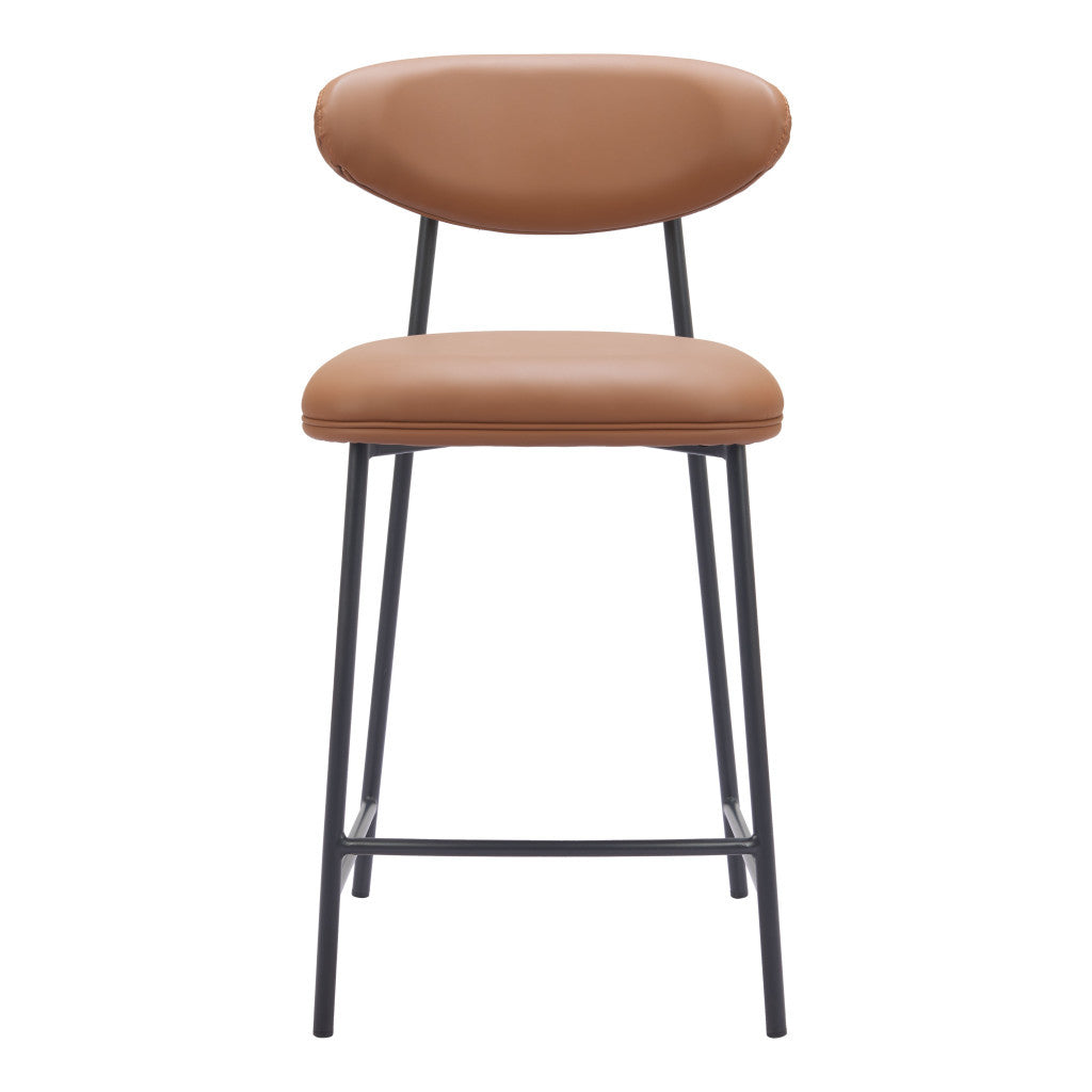 Set of Two 25" Brown and Black Faux Leather and Steel Low Back Counter Height Bar Chairs-2