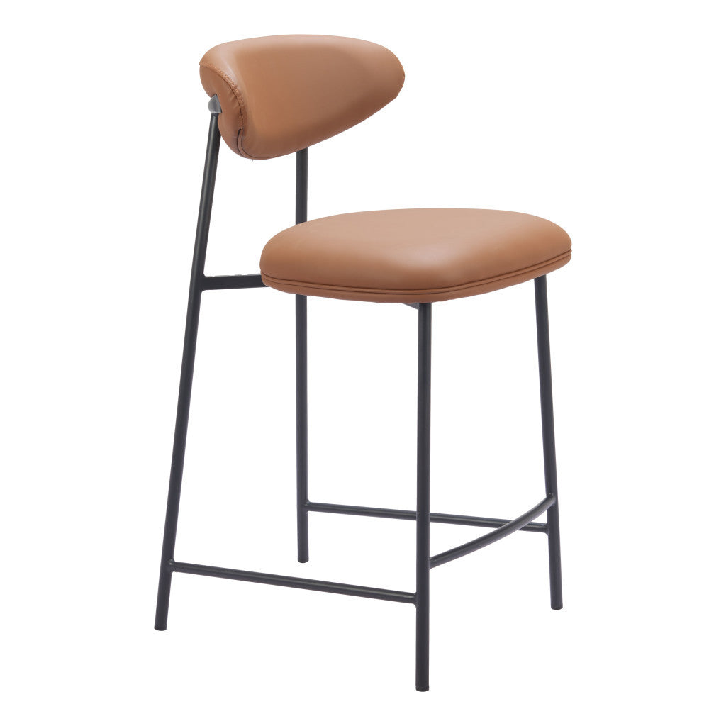 Set of Two 25" Brown and Black Faux Leather and Steel Low Back Counter Height Bar Chairs-4