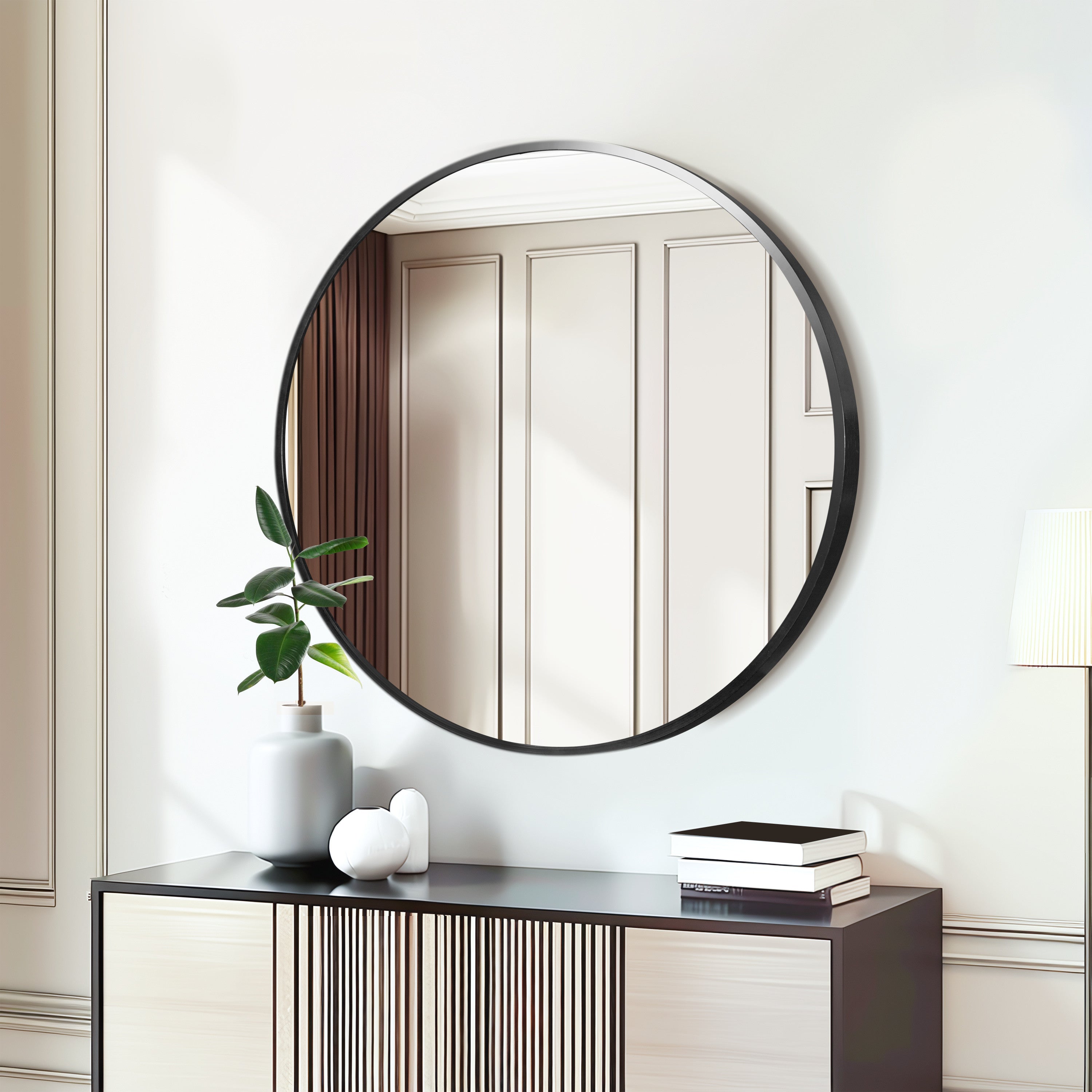 20" Black Round Aluminum Framed Bathroom Vanity Mirror-Mirrors-DECOROLALA