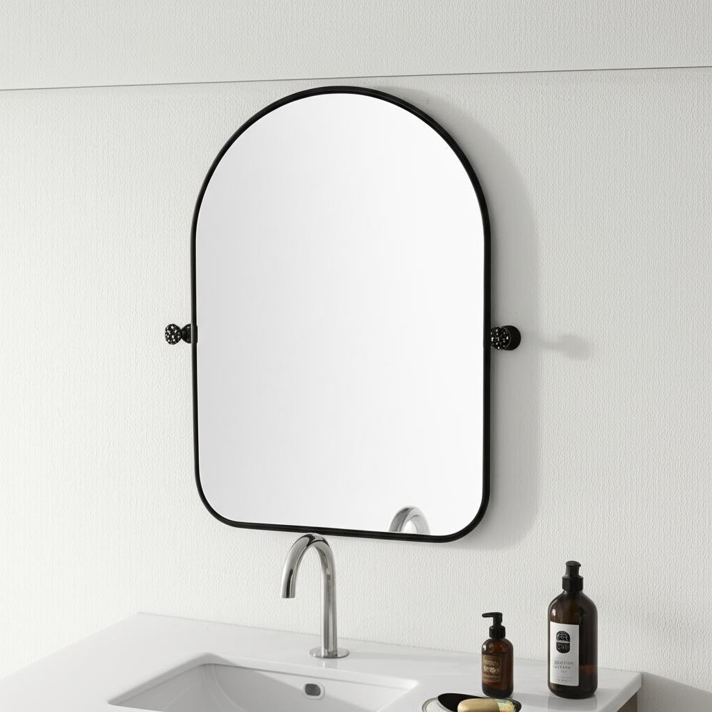Set of Two Black Iron Arch Tilting Framed Bathroom Vanity Mirrors-1