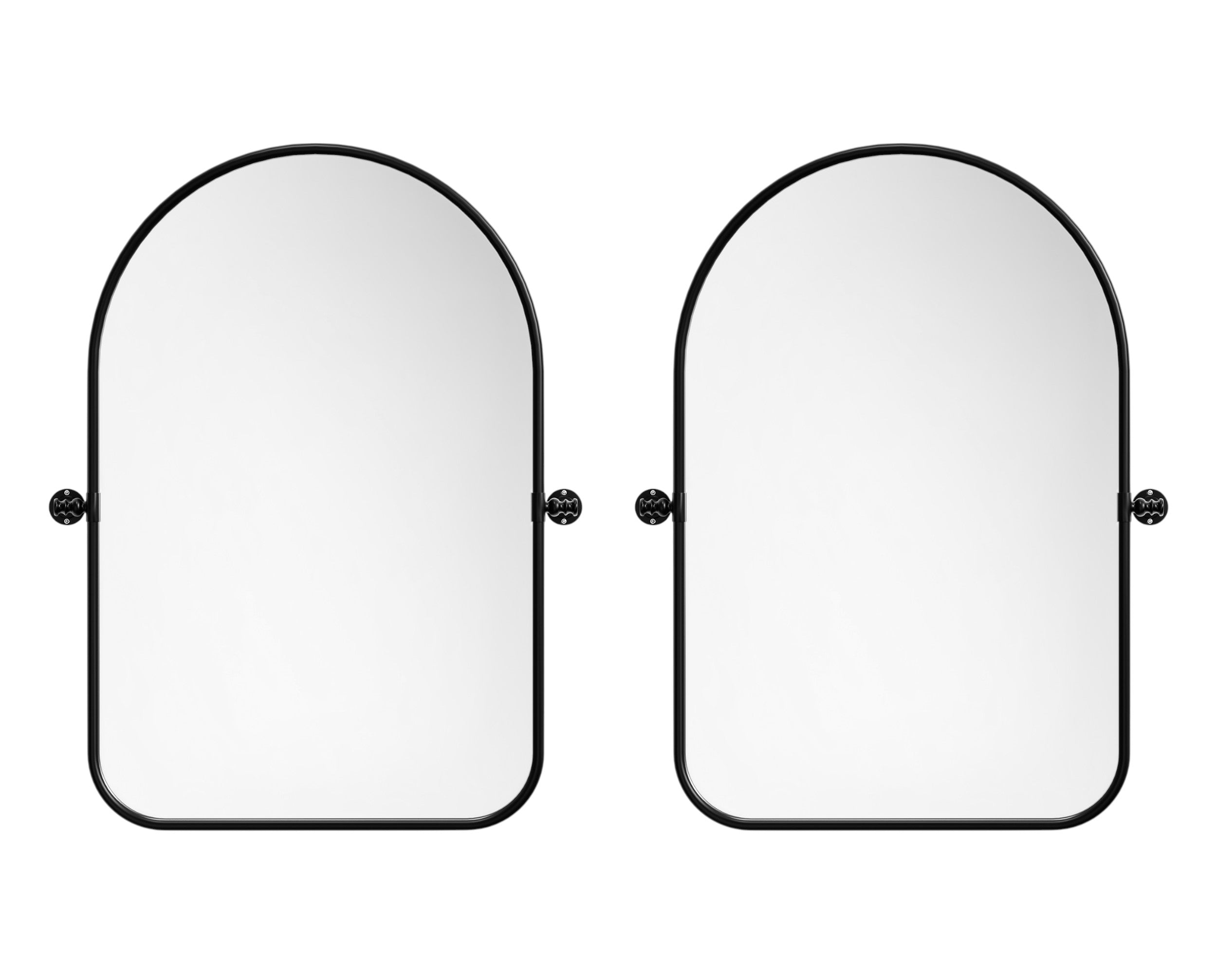 Set of Two Black Iron Arch Tilting Framed Bathroom Vanity Mirrors-2