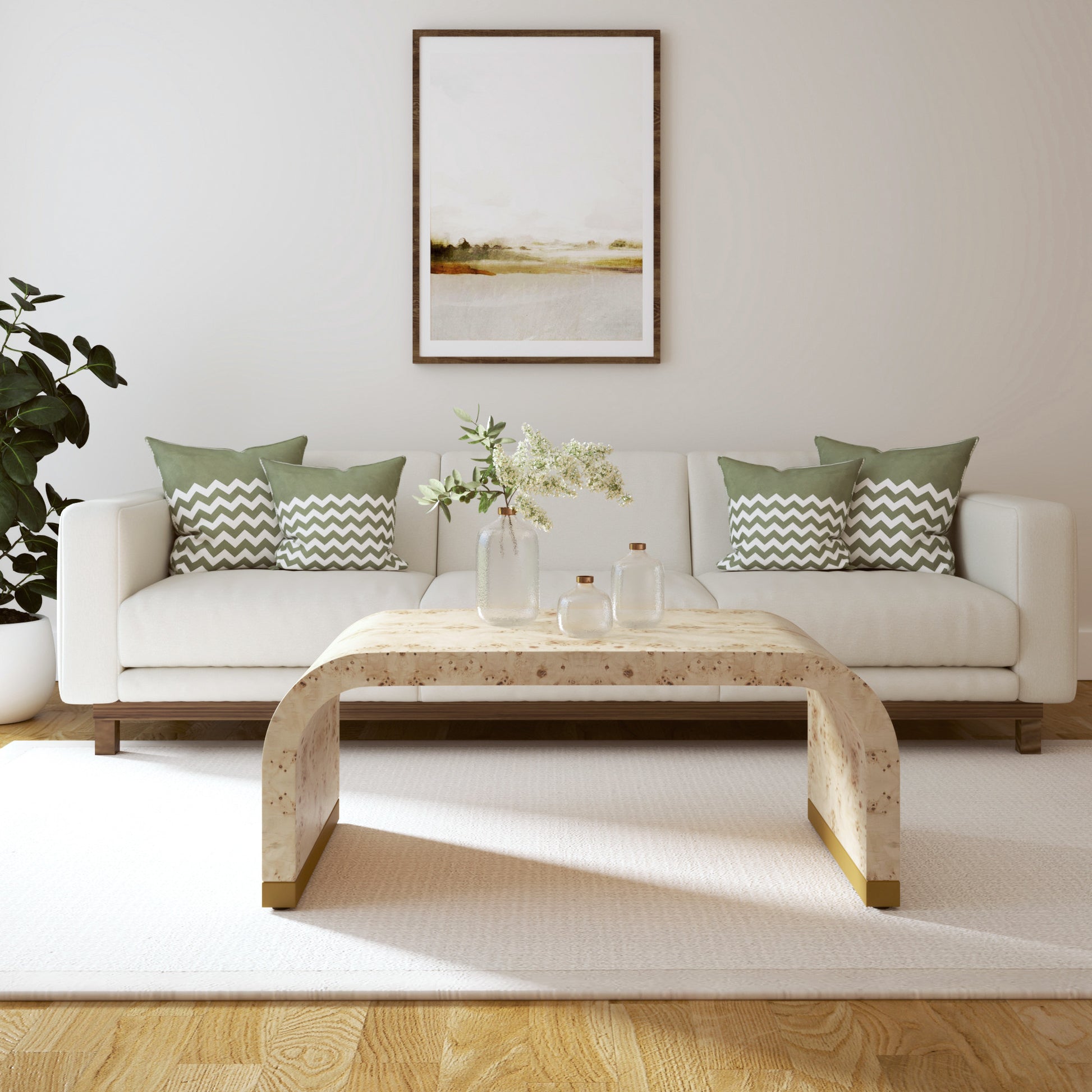 24" Natural And Brass Wood And Brass Oval Coffee Table-Coffee Tables-DECOROLALA