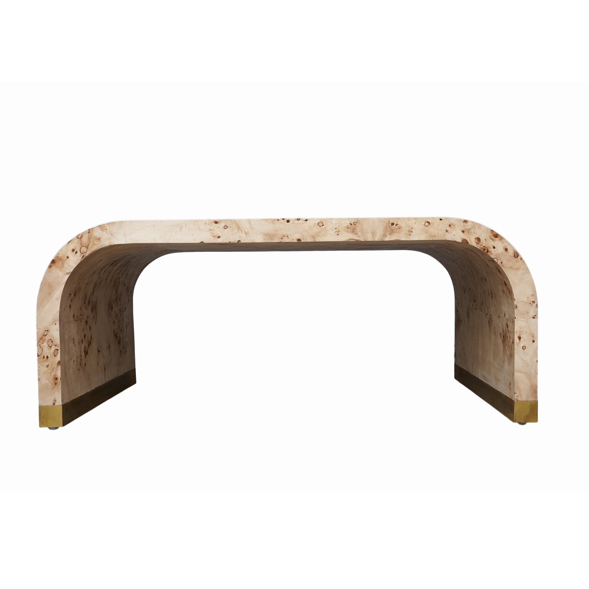 24" Natural And Brass Wood And Brass Oval Coffee Table-Coffee Tables-DECOROLALA