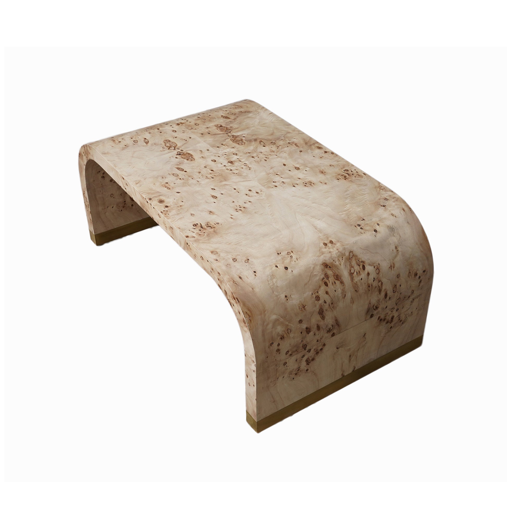 24" Natural And Brass Wood And Brass Oval Coffee Table-Coffee Tables-DECOROLALA