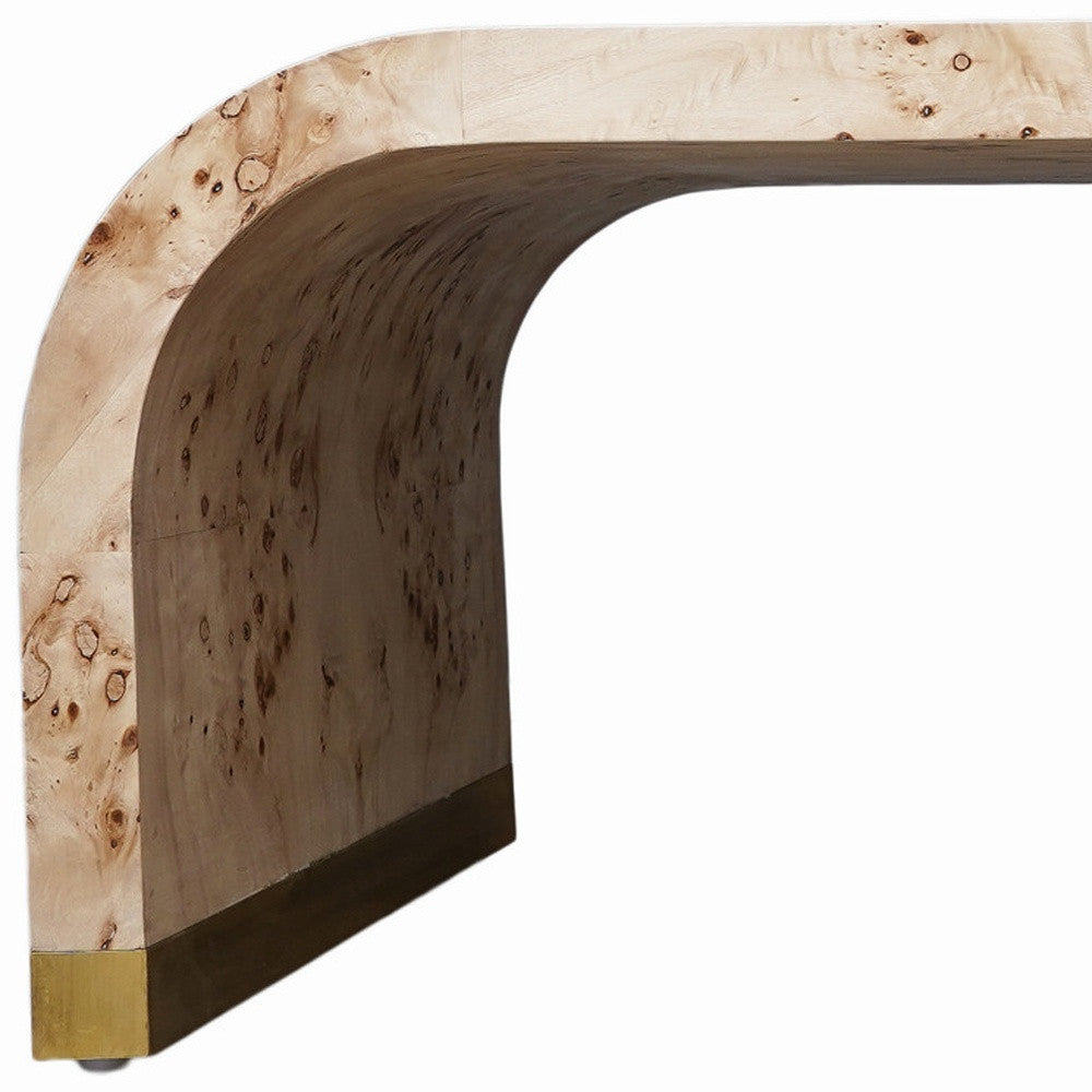 24" Natural And Brass Wood And Brass Oval Coffee Table-Coffee Tables-DECOROLALA