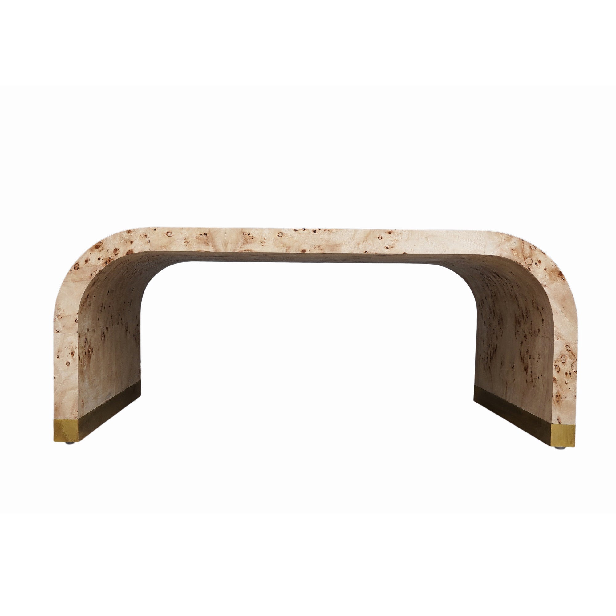 24" Natural And Brass Wood And Brass Oval Coffee Table-Coffee Tables-DECOROLALA