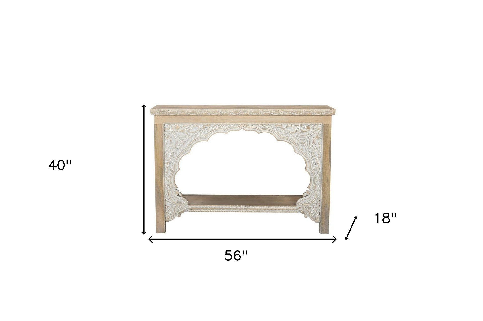 56" Natural Solid Wood Distressed Console Table With Shelf-Console Tables-DECOROLALA