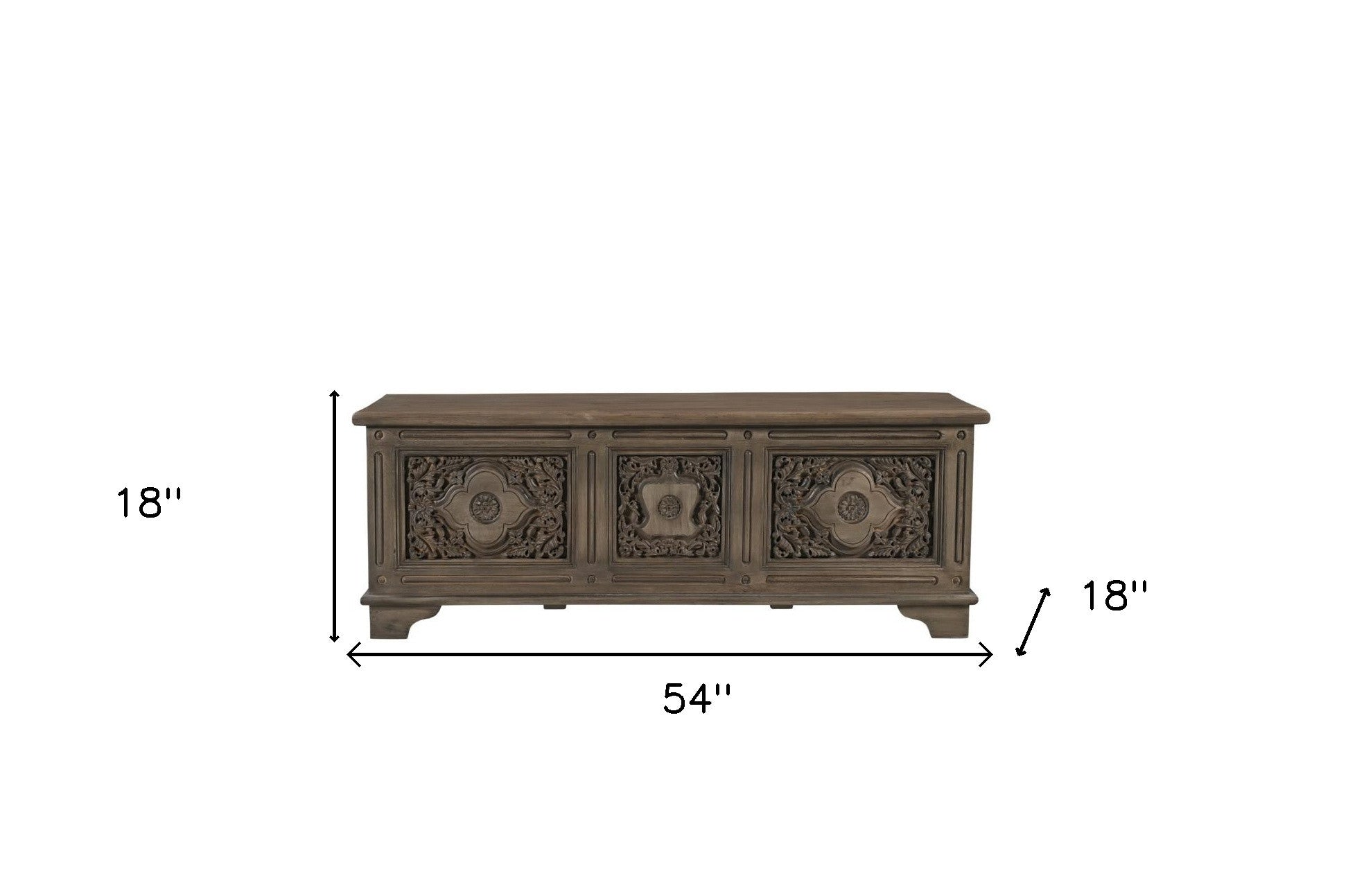54" Brown Carved Floral Solid Wood Storage Ottoman-Ottomans-DECOROLALA
