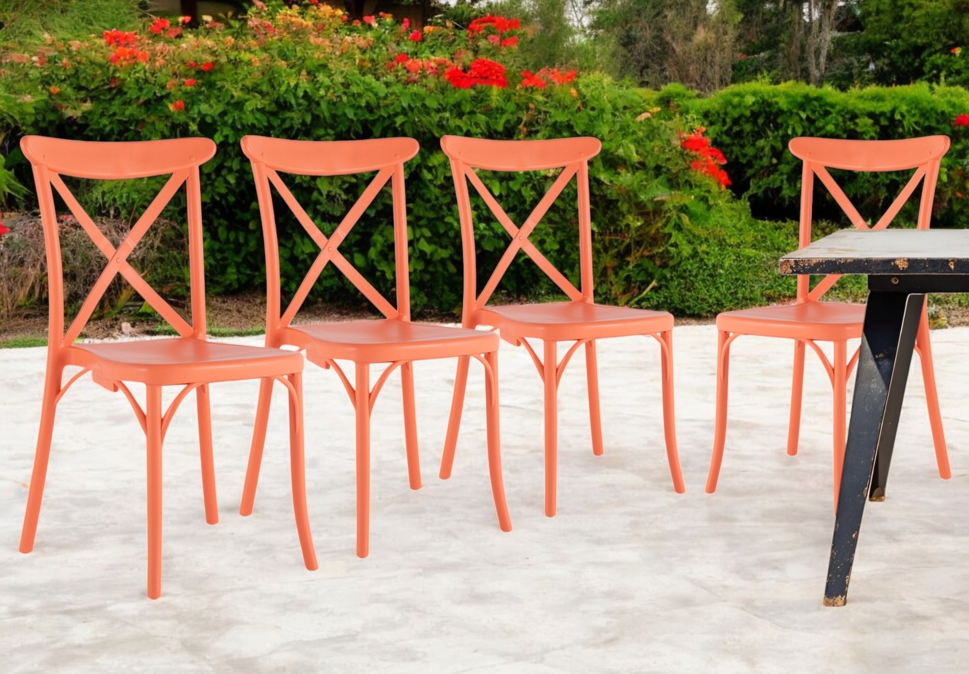 Set of Four 21" Salmon Heavy Duty Plastic Outdoor Stacking Dining Chairs-Outdoor Chairs-DECOROLALA