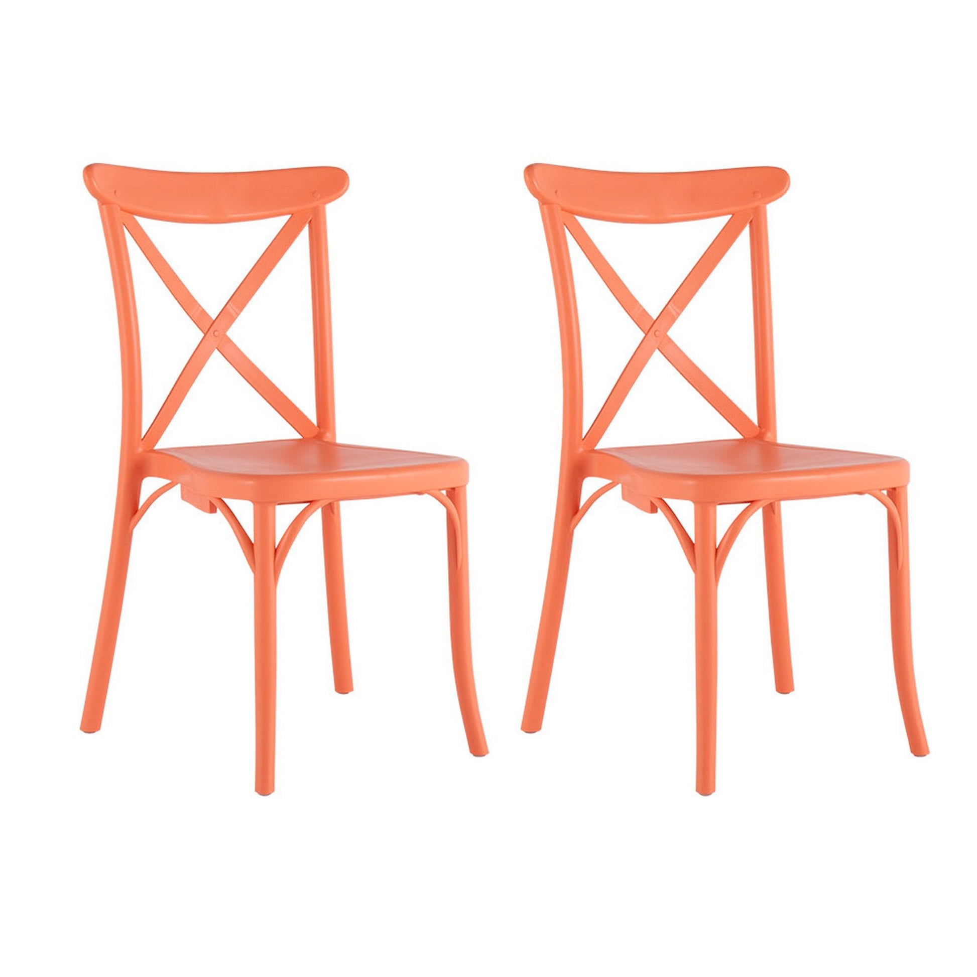 Set of Four 21" Salmon Heavy Duty Plastic Outdoor Stacking Dining Chairs-Outdoor Chairs-DECOROLALA