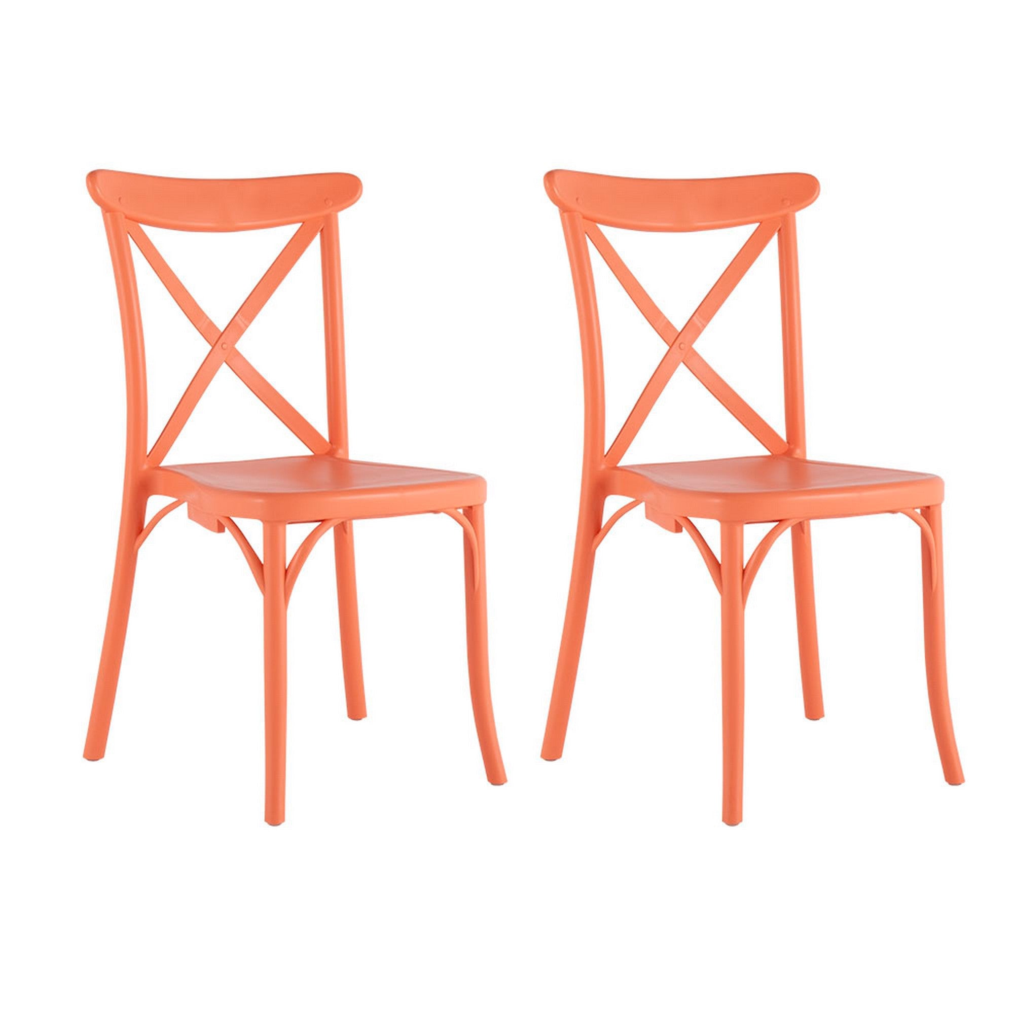 Set of Four 21" Salmon Heavy Duty Plastic Outdoor Stacking Dining Chairs-Outdoor Chairs-DECOROLALA