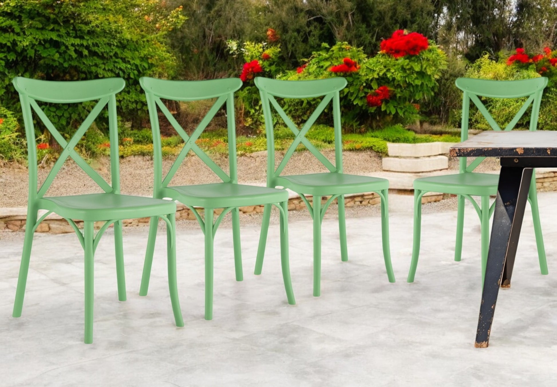 Set of Four 21" Green Heavy Duty Plastic Outdoor Stacking Dining Chairs-Outdoor Chairs-DECOROLALA
