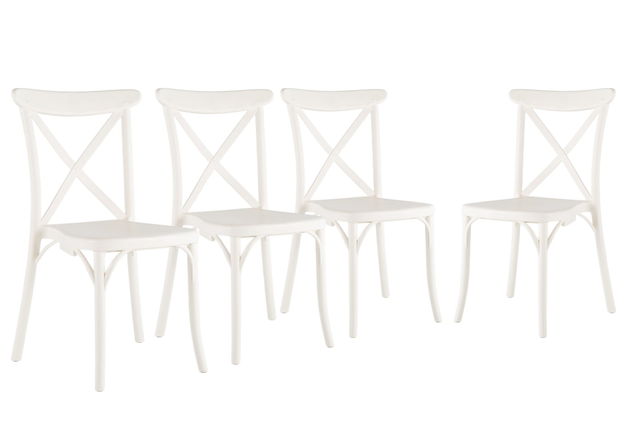 Set of Four 21" White Heavy Duty Plastic Outdoor Stacking Dining Chairs-Outdoor Chairs-DECOROLALA