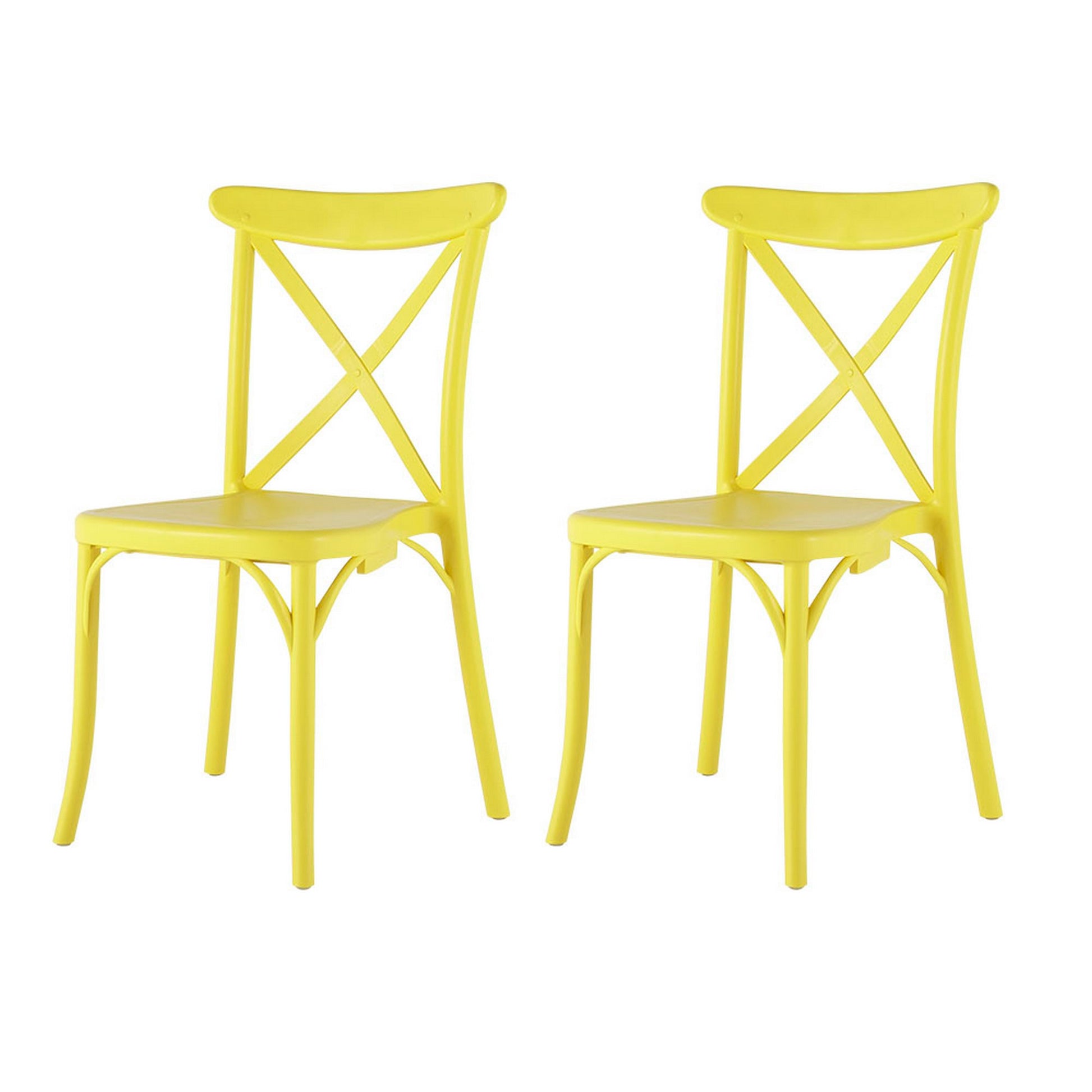 Set of Four Yellow Heavy Duty Plastic Cross Back Dining Chairs-Outdoor Chairs-DECOROLALA