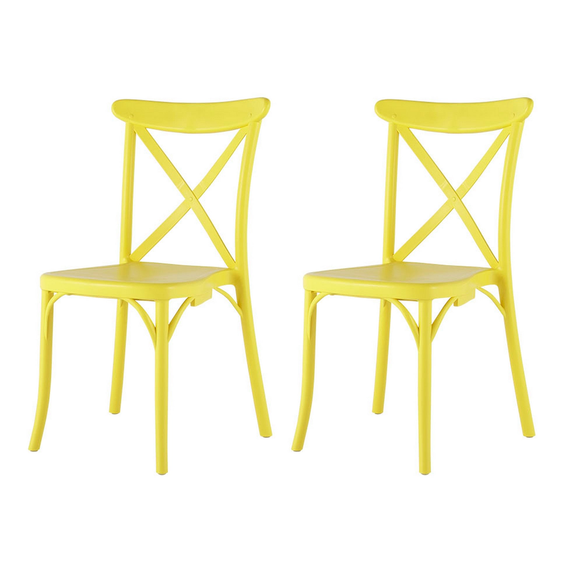 Set of Four Yellow Heavy Duty Plastic Cross Back Dining Chairs-Outdoor Chairs-DECOROLALA
