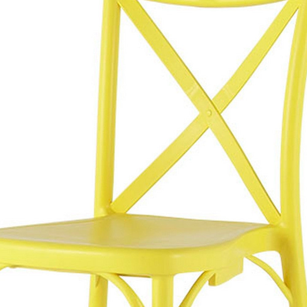 Set of Four Yellow Heavy Duty Plastic Cross Back Dining Chairs-Outdoor Chairs-DECOROLALA