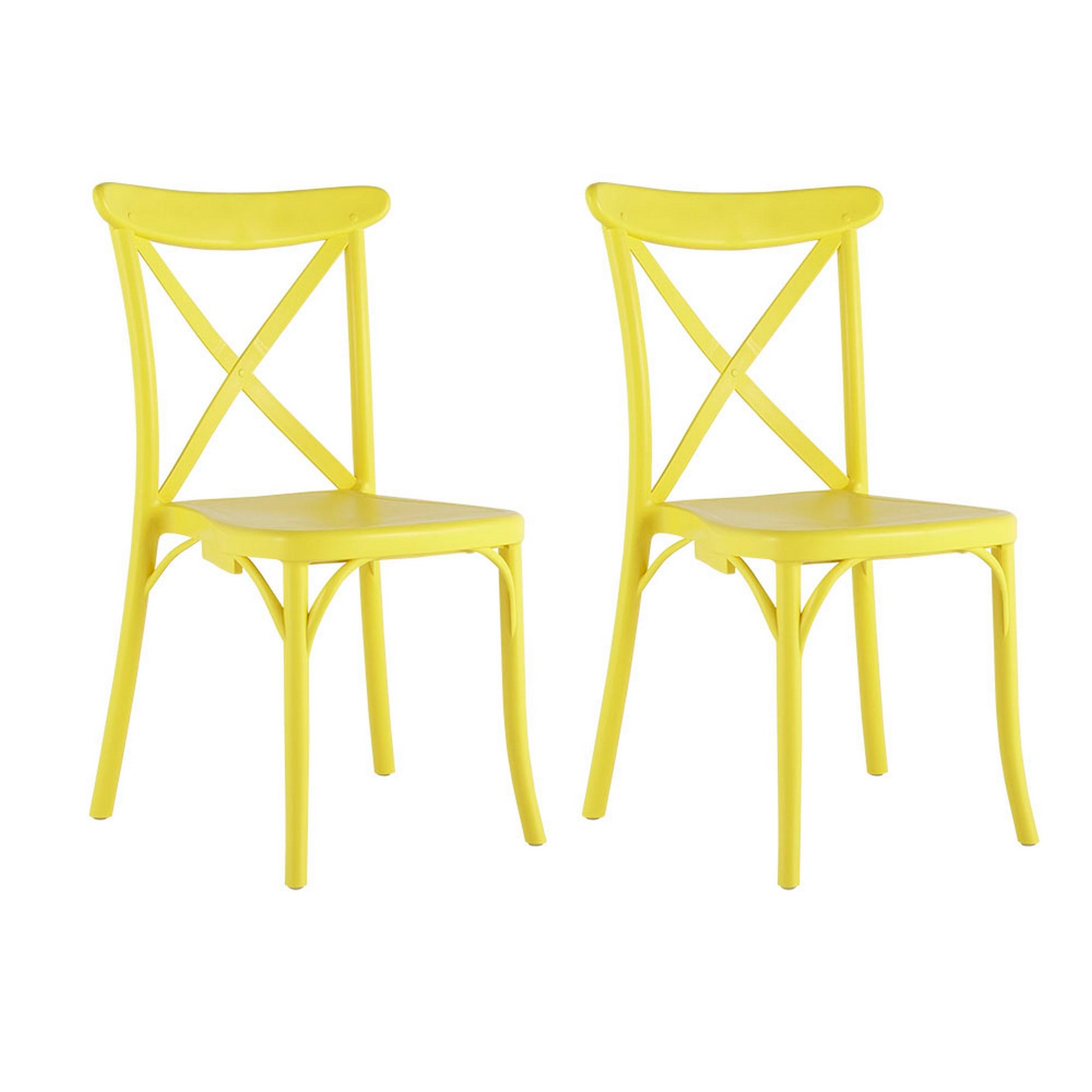 Set of Four Yellow Heavy Duty Plastic Cross Back Dining Chairs-Outdoor Chairs-DECOROLALA