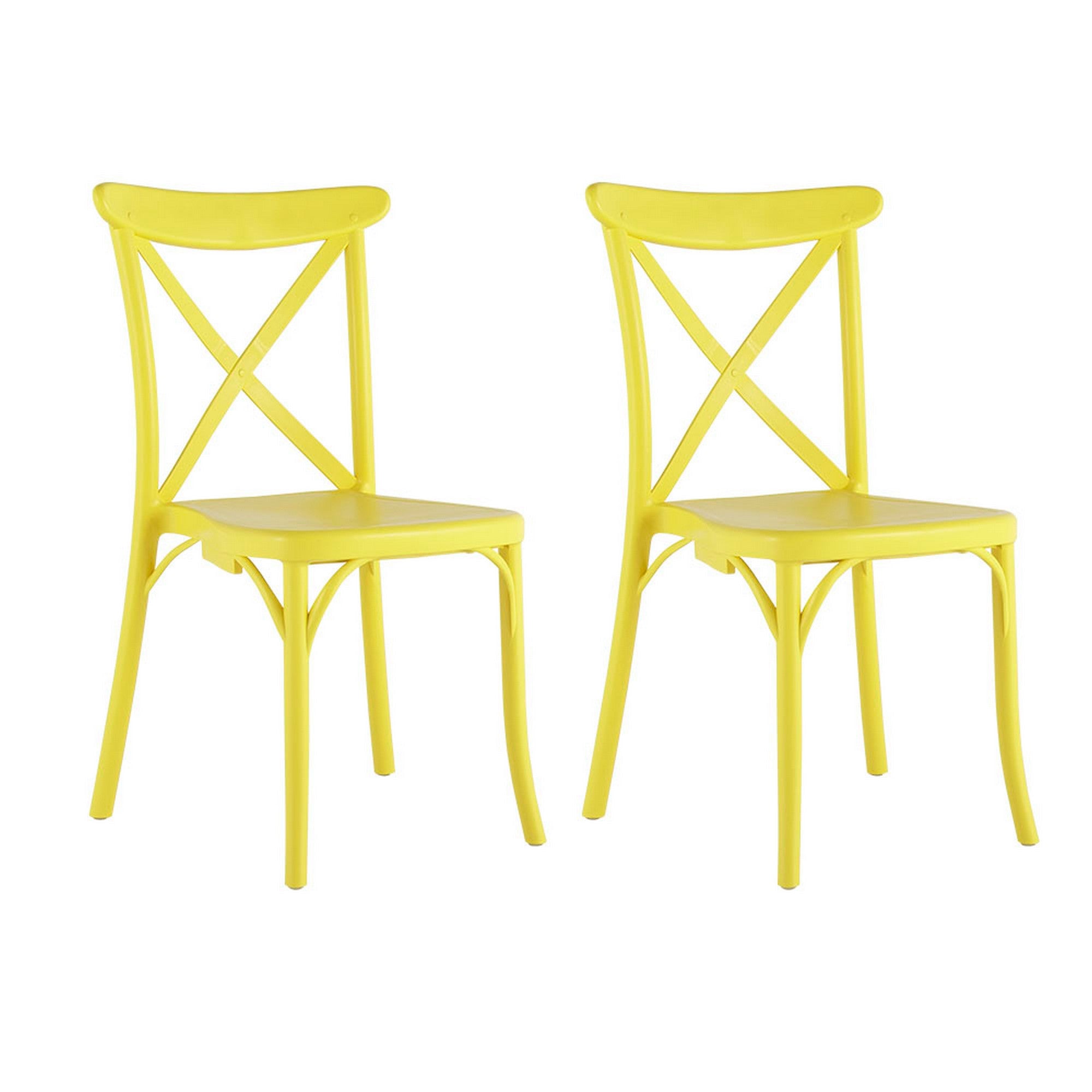 Set of Four Yellow Heavy Duty Plastic Cross Back Dining Chairs-Outdoor Chairs-DECOROLALA