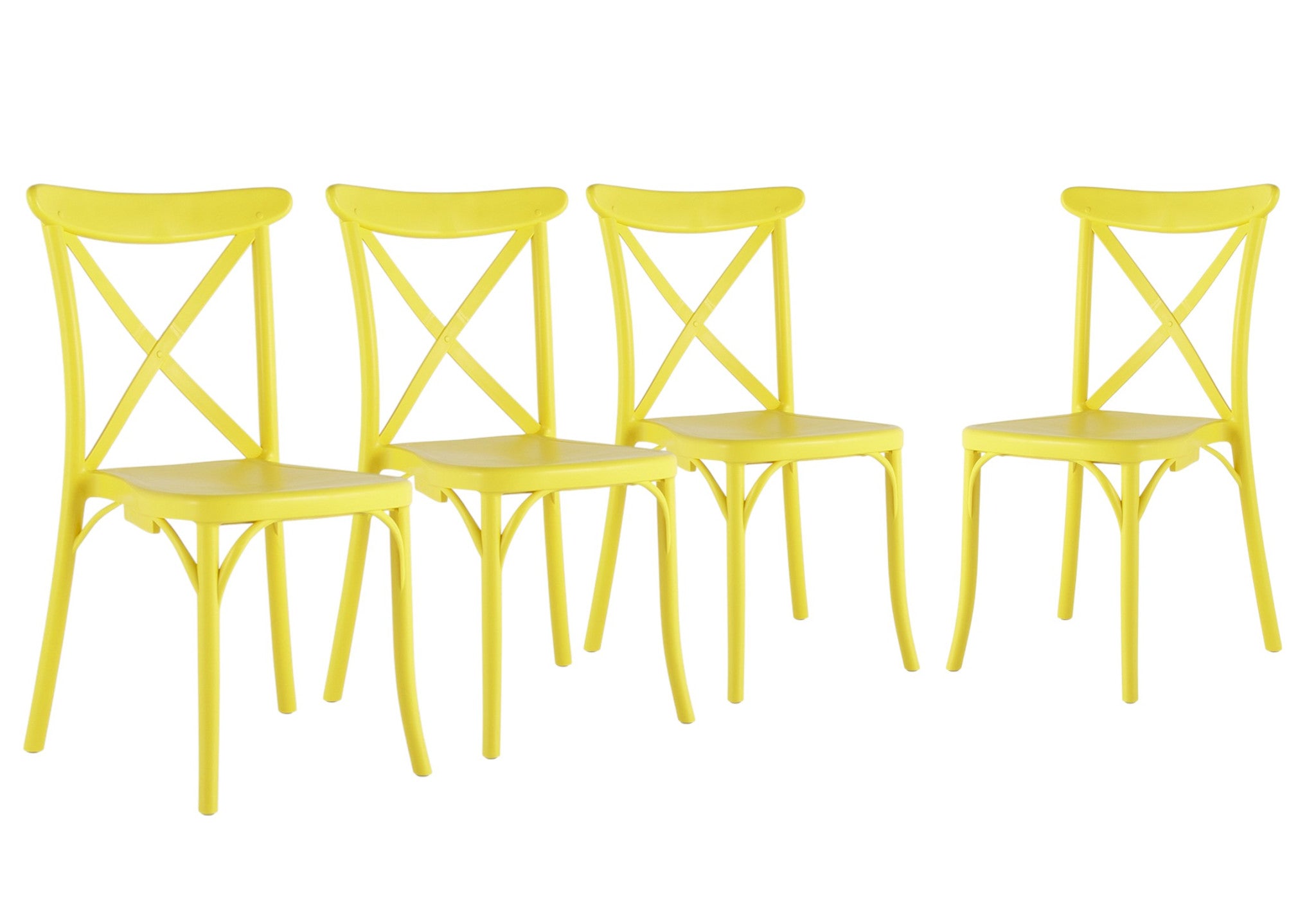 Set of Four Yellow Heavy Duty Plastic Cross Back Dining Chairs-Outdoor Chairs-DECOROLALA