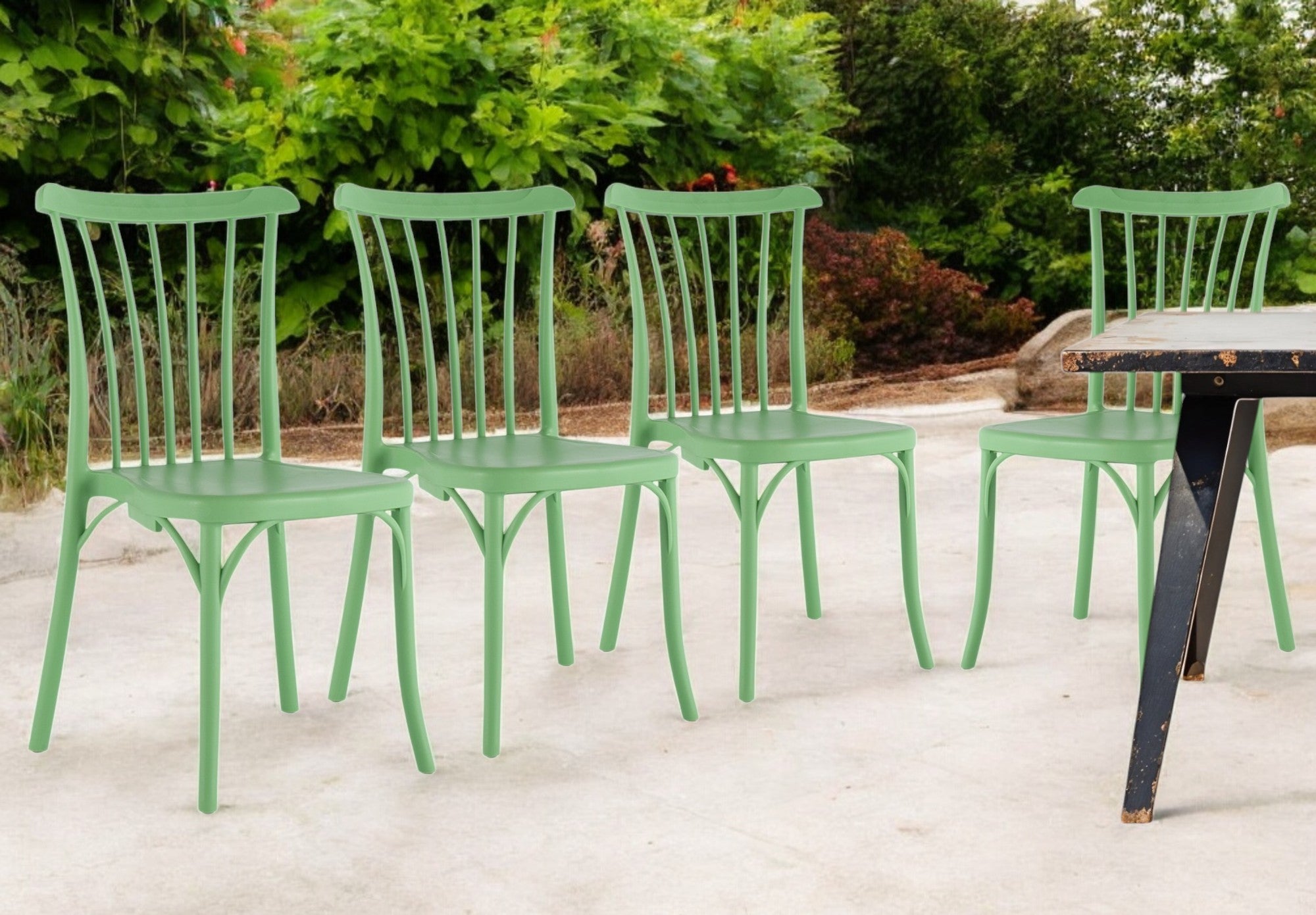 Set of Four 22" Green Heavy Duty Plastic Outdoor Stacking Dining Chairs-Outdoor Chairs-DECOROLALA