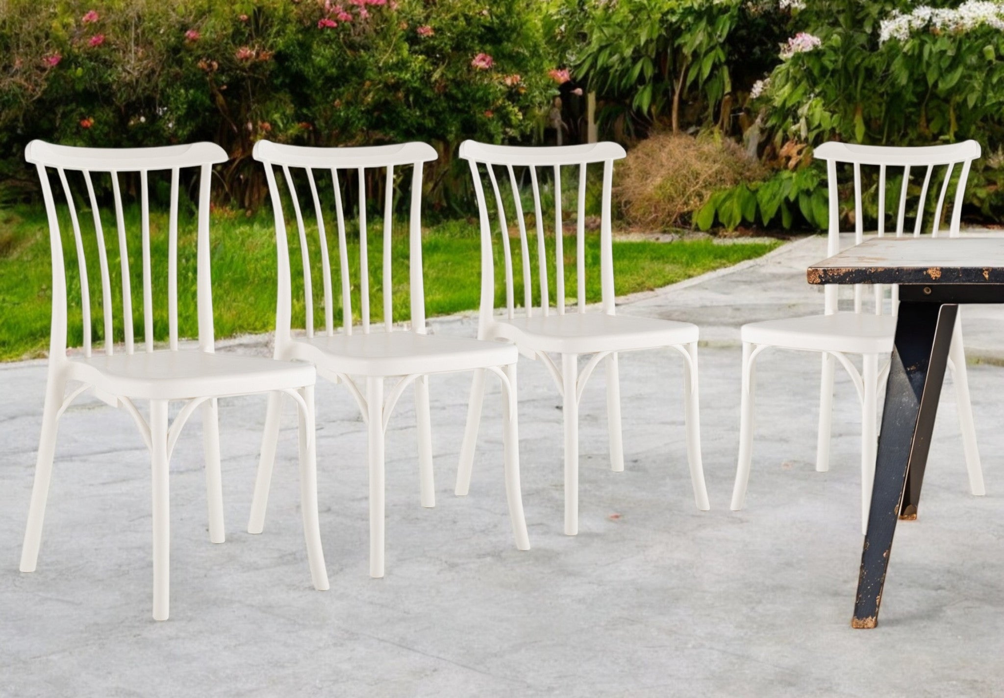 Set of Four 22" White Heavy Duty Plastic Outdoor Stacking Dining Chairs-Outdoor Chairs-DECOROLALA