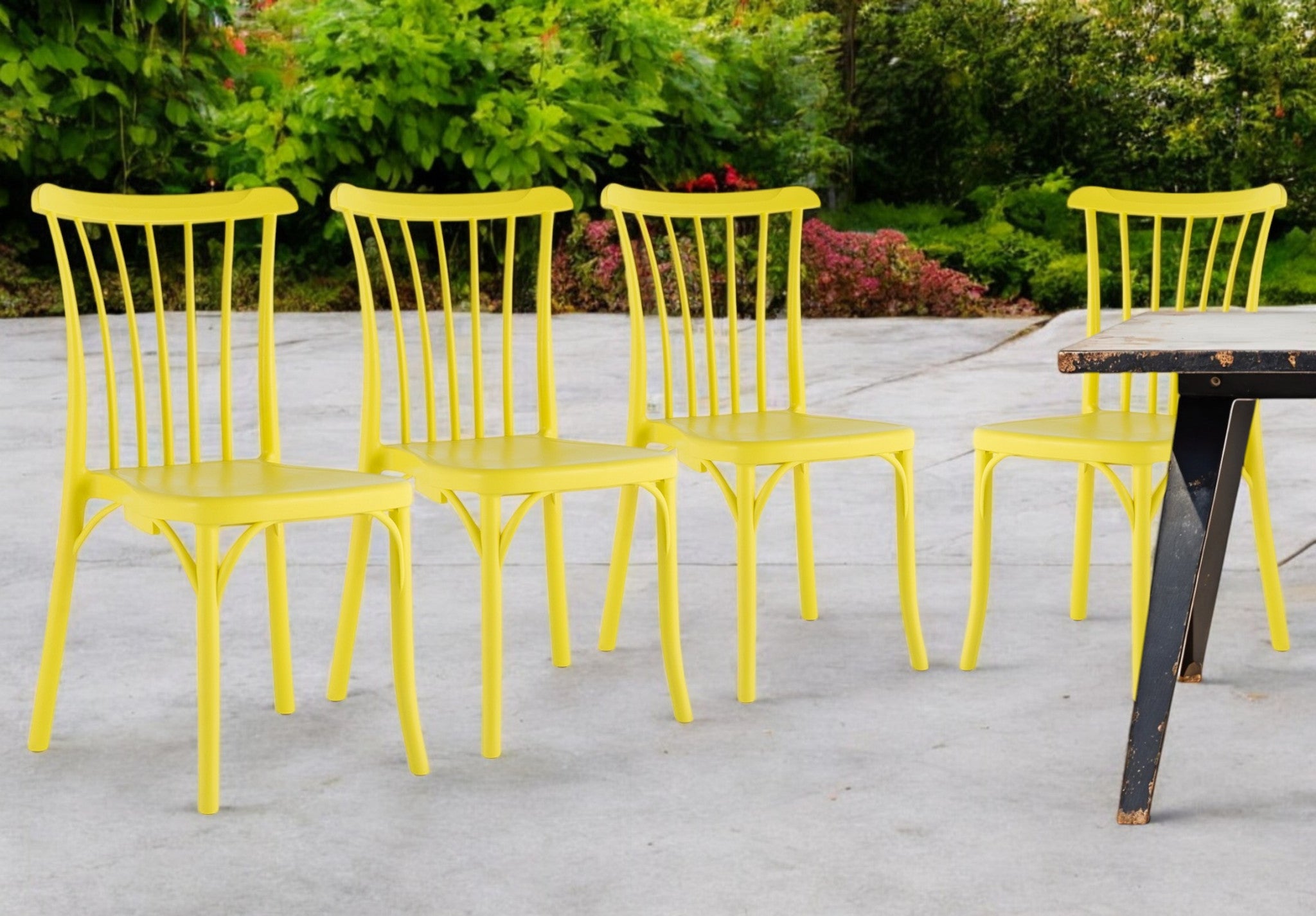 Set of Four 22" Yellow Heavy Duty Plastic Outdoor Stacking Dining Chairs-Outdoor Chairs-DECOROLALA
