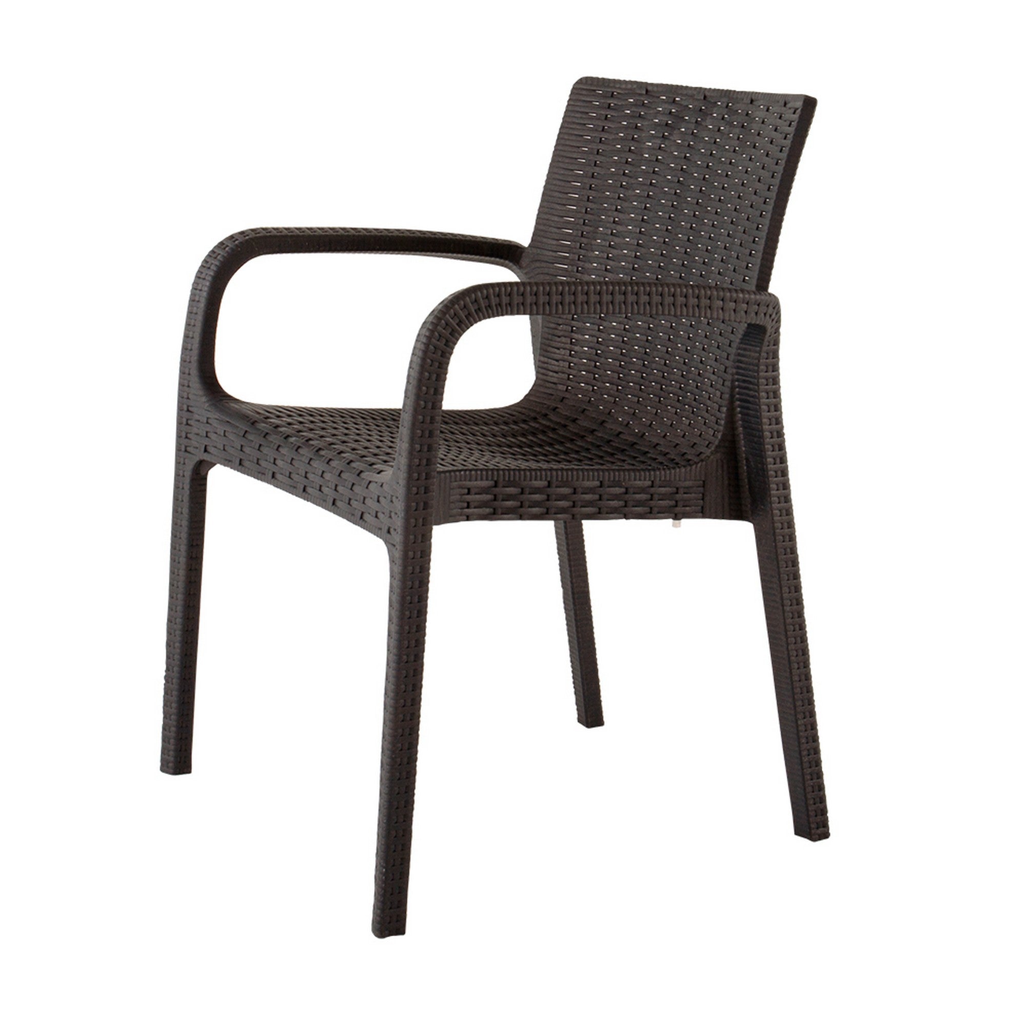 Set of Four 24" Brown Faux Rattan Heavy Duty Plastic Outdoor Stacking Arm Chairs-Outdoor Chairs-DECOROLALA
