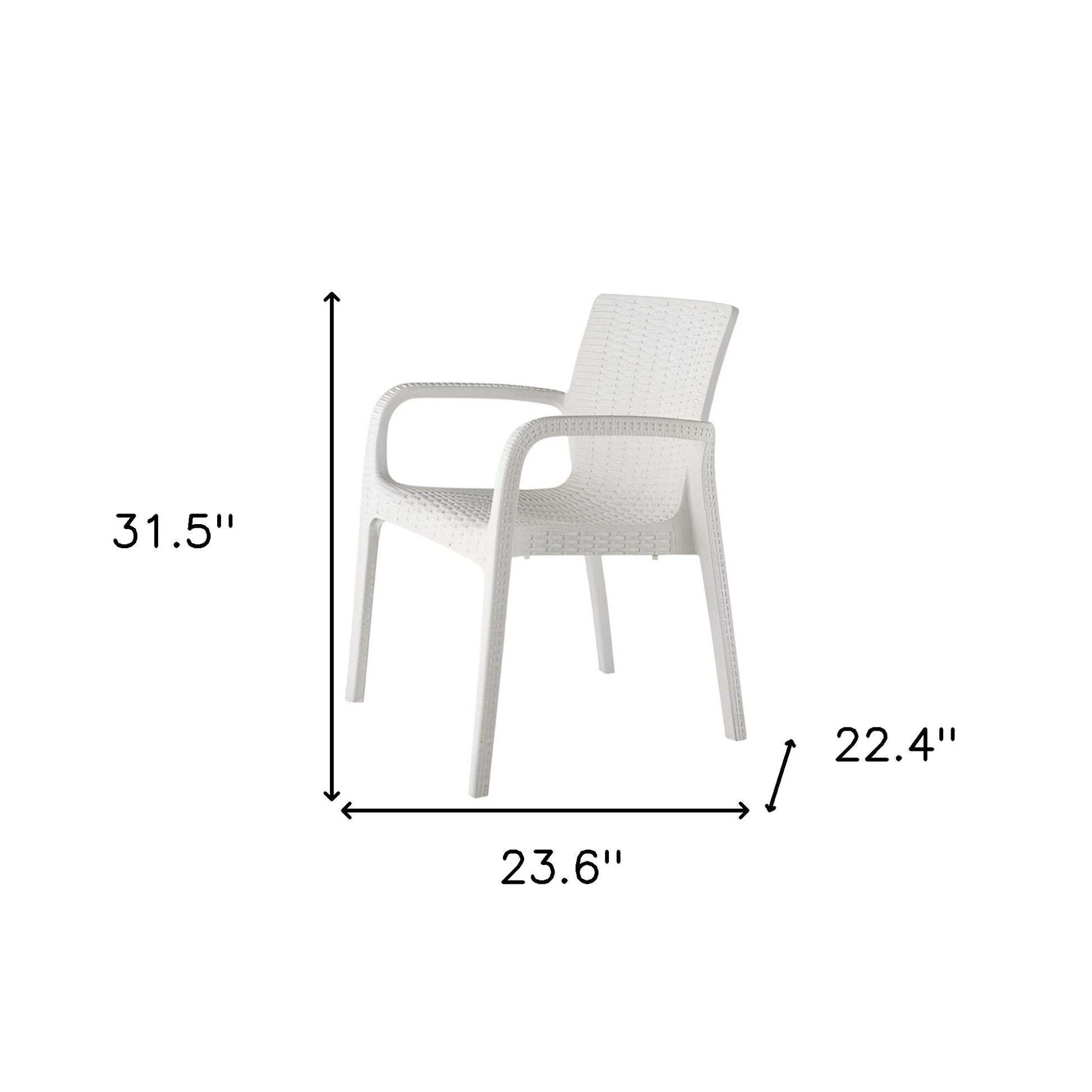 Set of Four 24" White Faux Rattan Heavy Duty Plastic Outdoor Stacking Arm Chairs-Outdoor Chairs-DECOROLALA