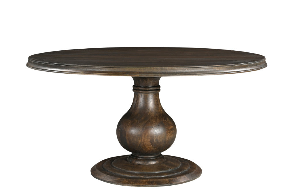 60" Brown Solid Wood Pedestal Base Round Top Dining Table-Dining Tables-DECOROLALA