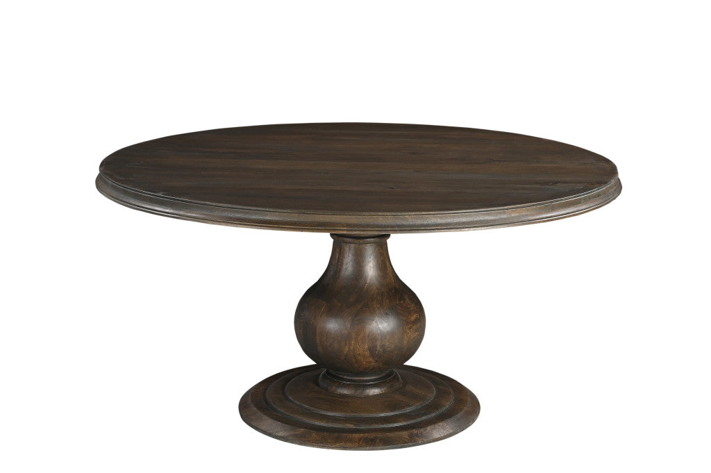 60" Brown Solid Wood Pedestal Base Round Top Dining Table-Dining Tables-DECOROLALA