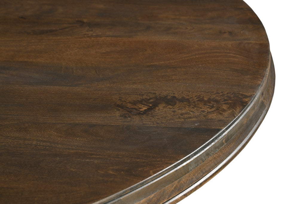 60" Brown Solid Wood Pedestal Base Round Top Dining Table-Dining Tables-DECOROLALA