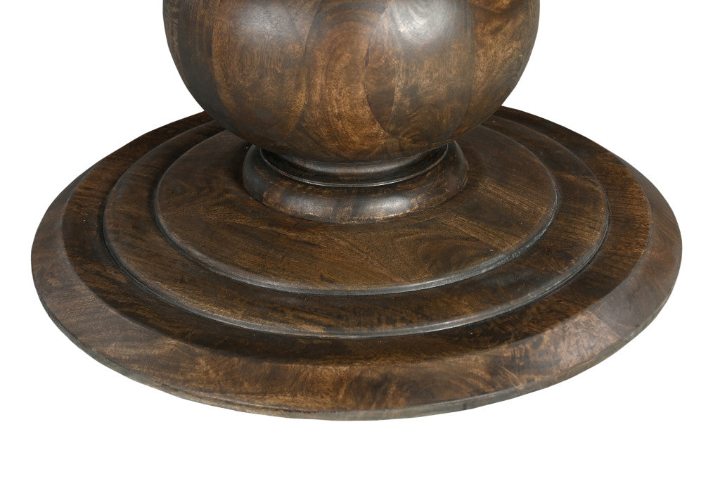 60" Brown Solid Wood Pedestal Base Round Top Dining Table-Dining Tables-DECOROLALA