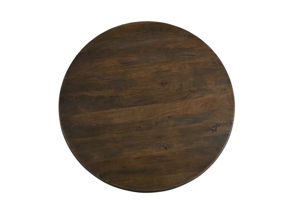 60" Brown Solid Wood Pedestal Base Round Top Dining Table-Dining Tables-DECOROLALA