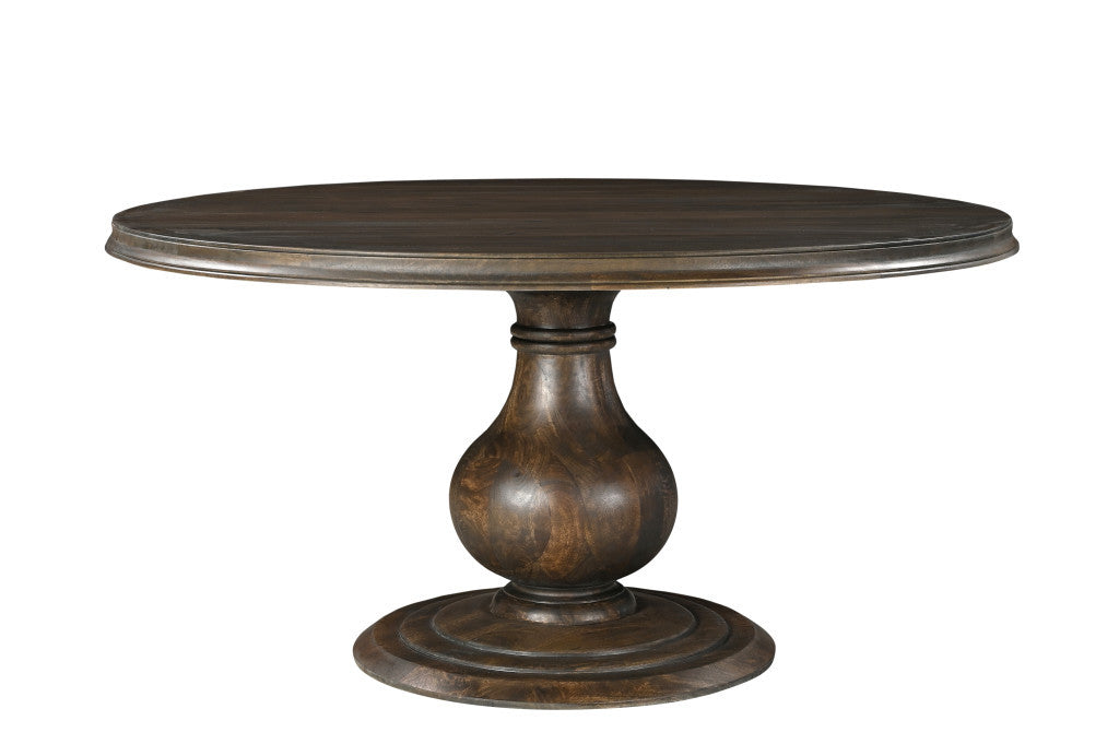 60" Brown Solid Wood Pedestal Base Round Top Dining Table-Dining Tables-DECOROLALA