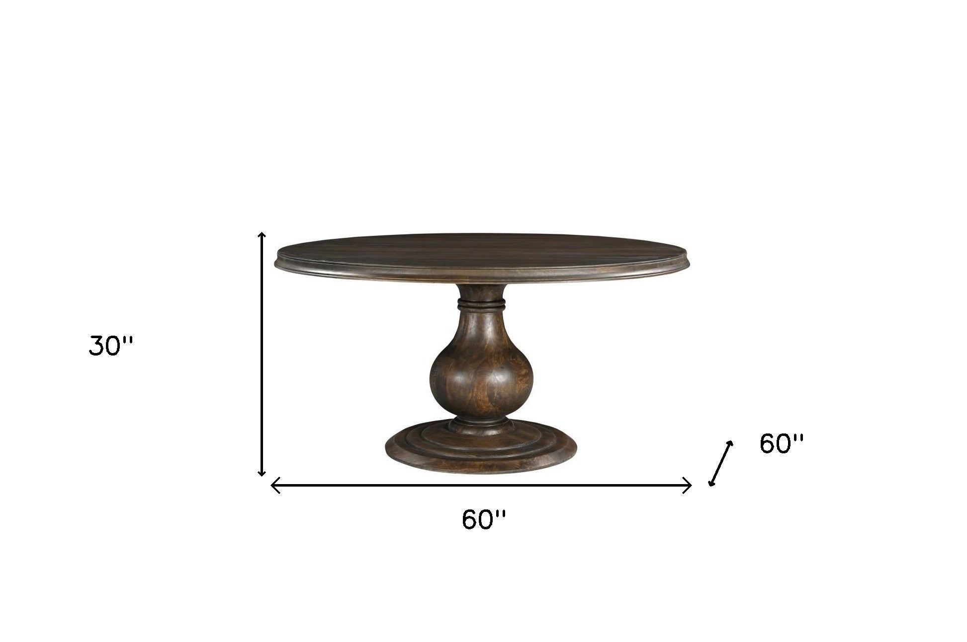 60" Brown Solid Wood Pedestal Base Round Top Dining Table-Dining Tables-DECOROLALA