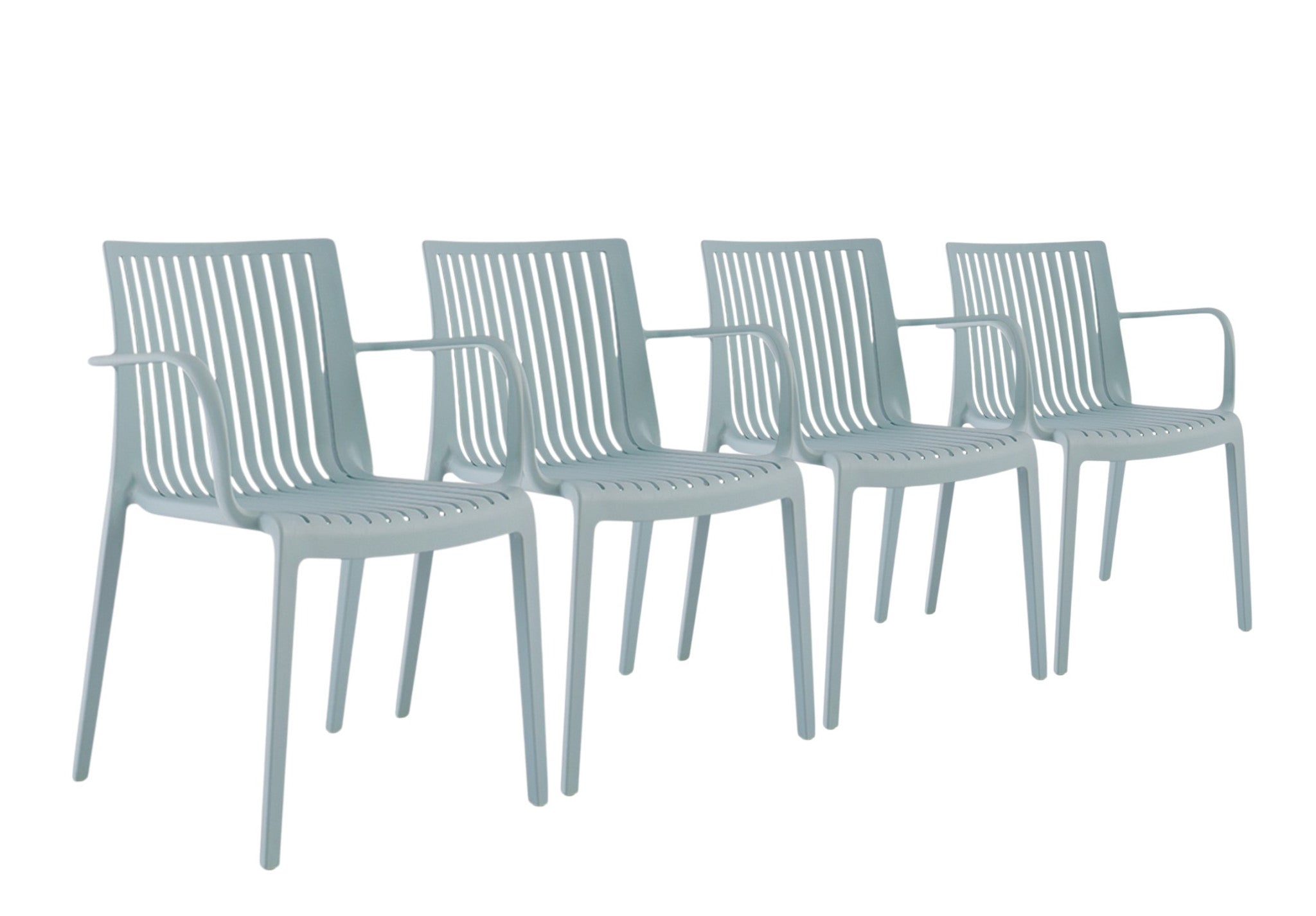 Set of Four 22" Baby Blue Heavy Duty Plastic Outdoor Stacking Arm Chairs-Outdoor Chairs-DECOROLALA