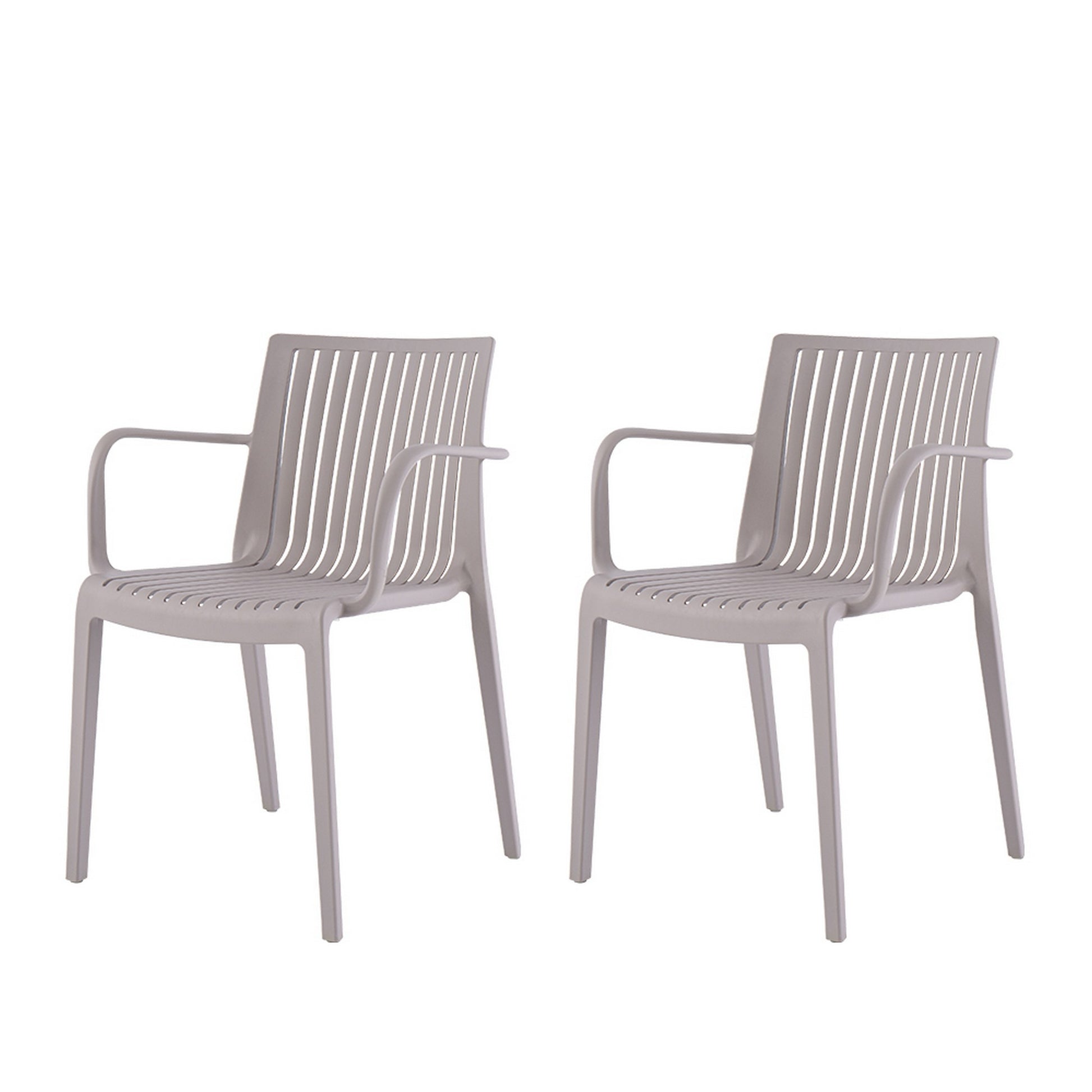 Set of Four 22" Taupe Heavy Duty Plastic Outdoor Stacking Arm Chairs-Outdoor Chairs-DECOROLALA