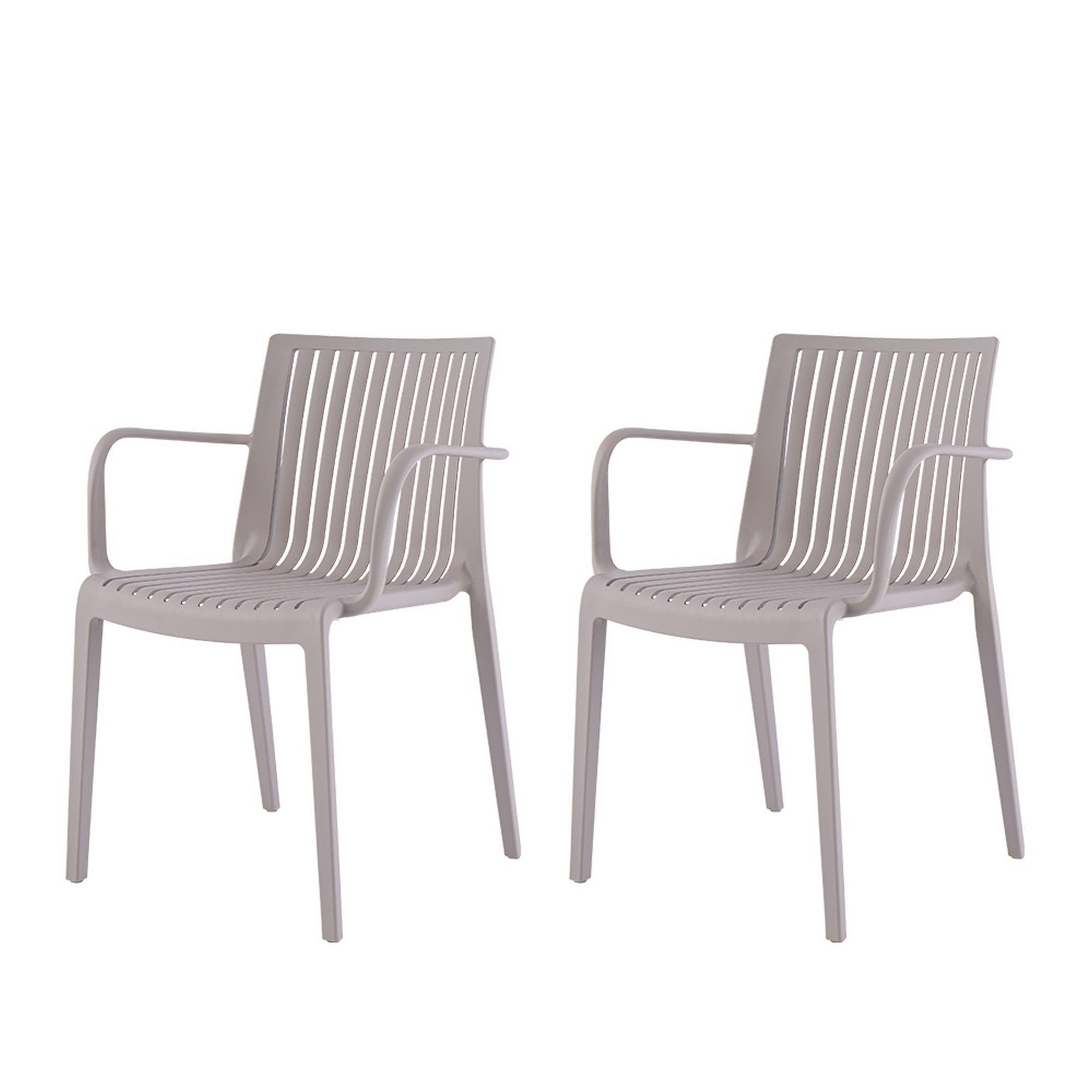 Set of Four 22" Taupe Heavy Duty Plastic Outdoor Stacking Arm Chairs-Outdoor Chairs-DECOROLALA