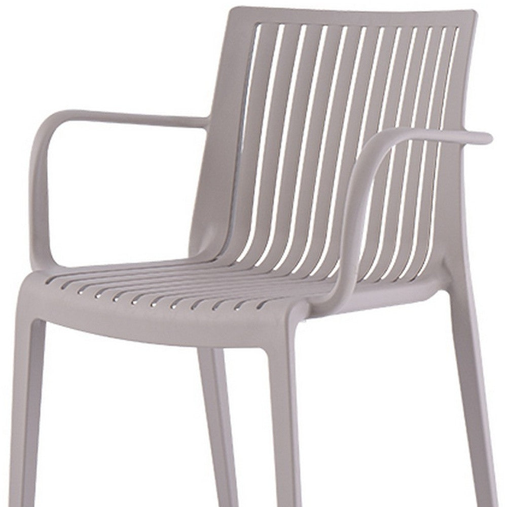 Set of Four 22" Taupe Heavy Duty Plastic Outdoor Stacking Arm Chairs-Outdoor Chairs-DECOROLALA
