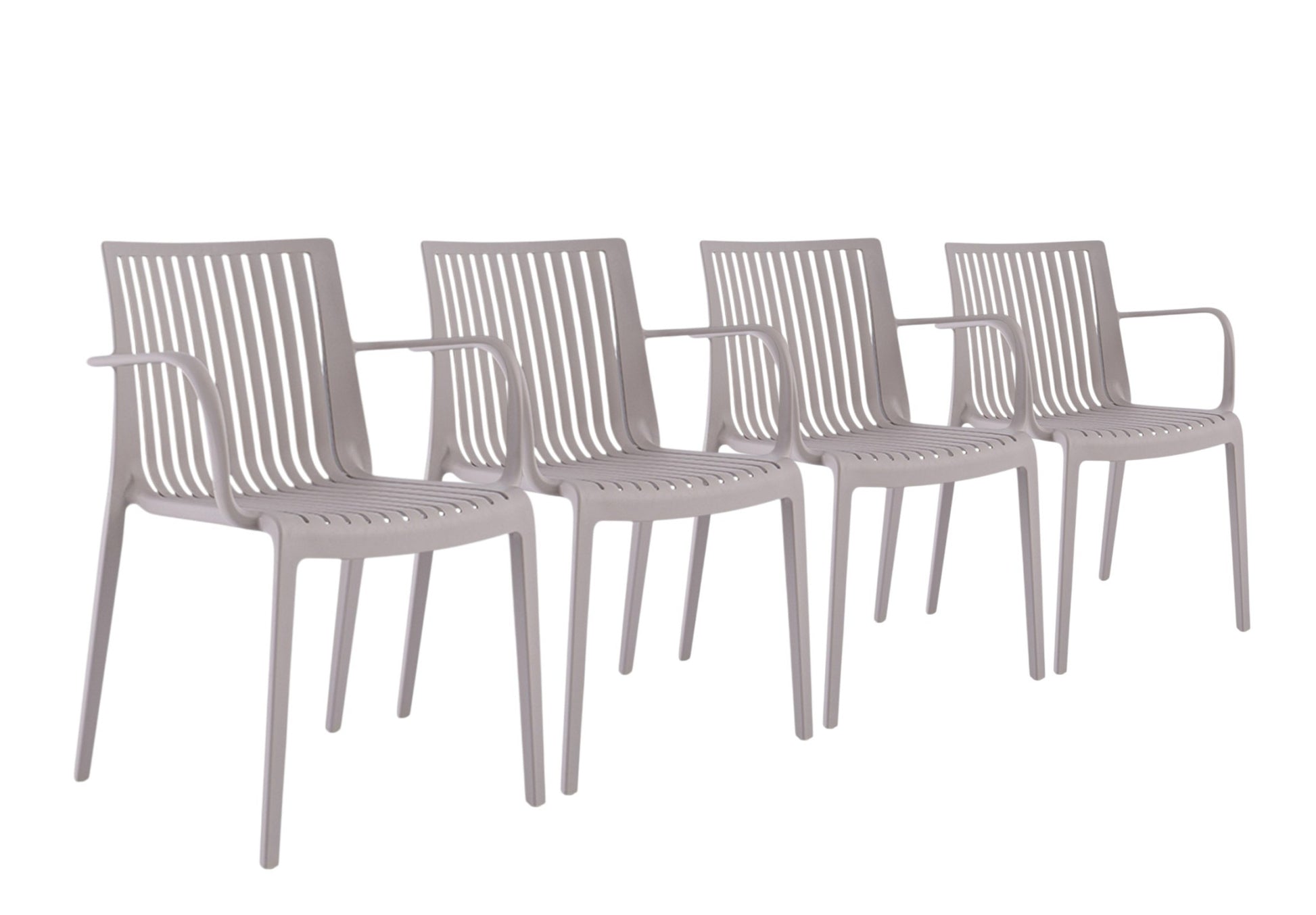 Set of Four 22" Taupe Heavy Duty Plastic Outdoor Stacking Arm Chairs-Outdoor Chairs-DECOROLALA